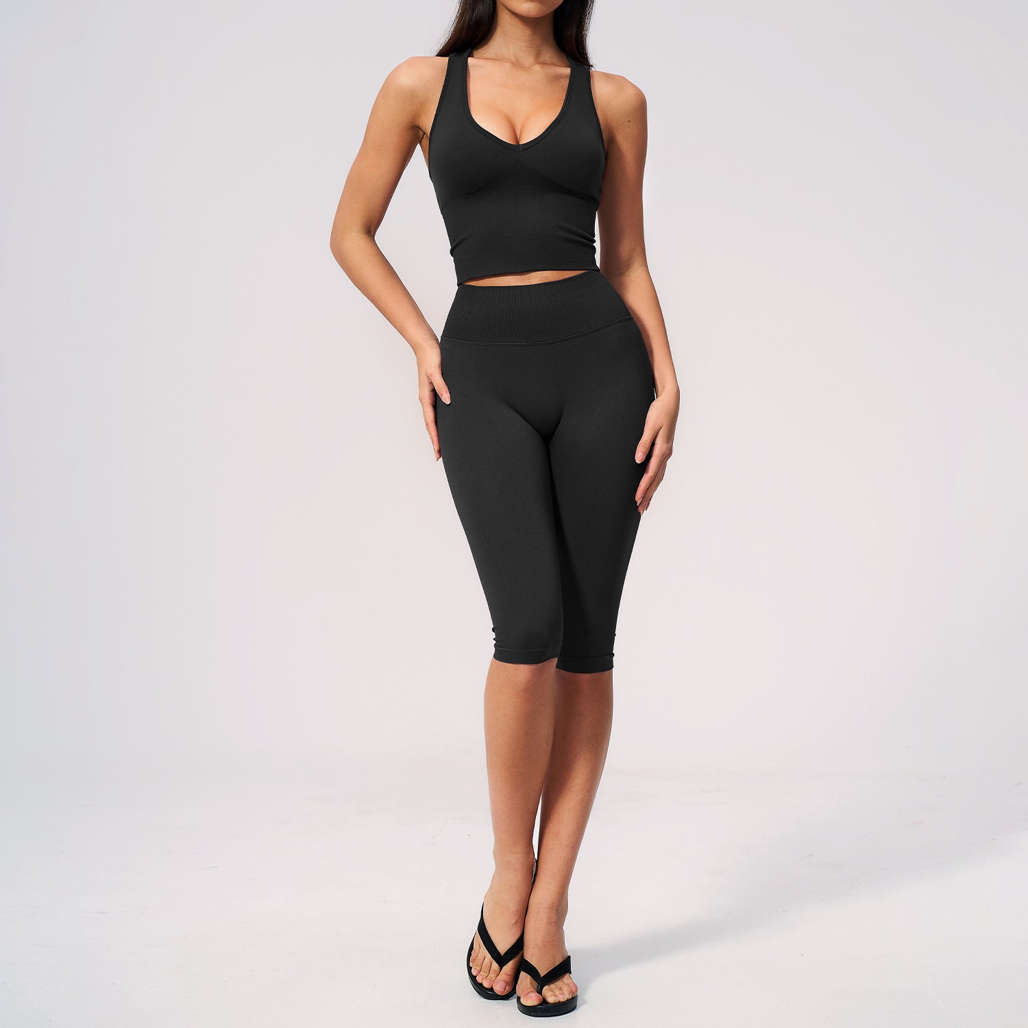 Women's Premium V-Neck Tops with middle length Yoga Fitness Set