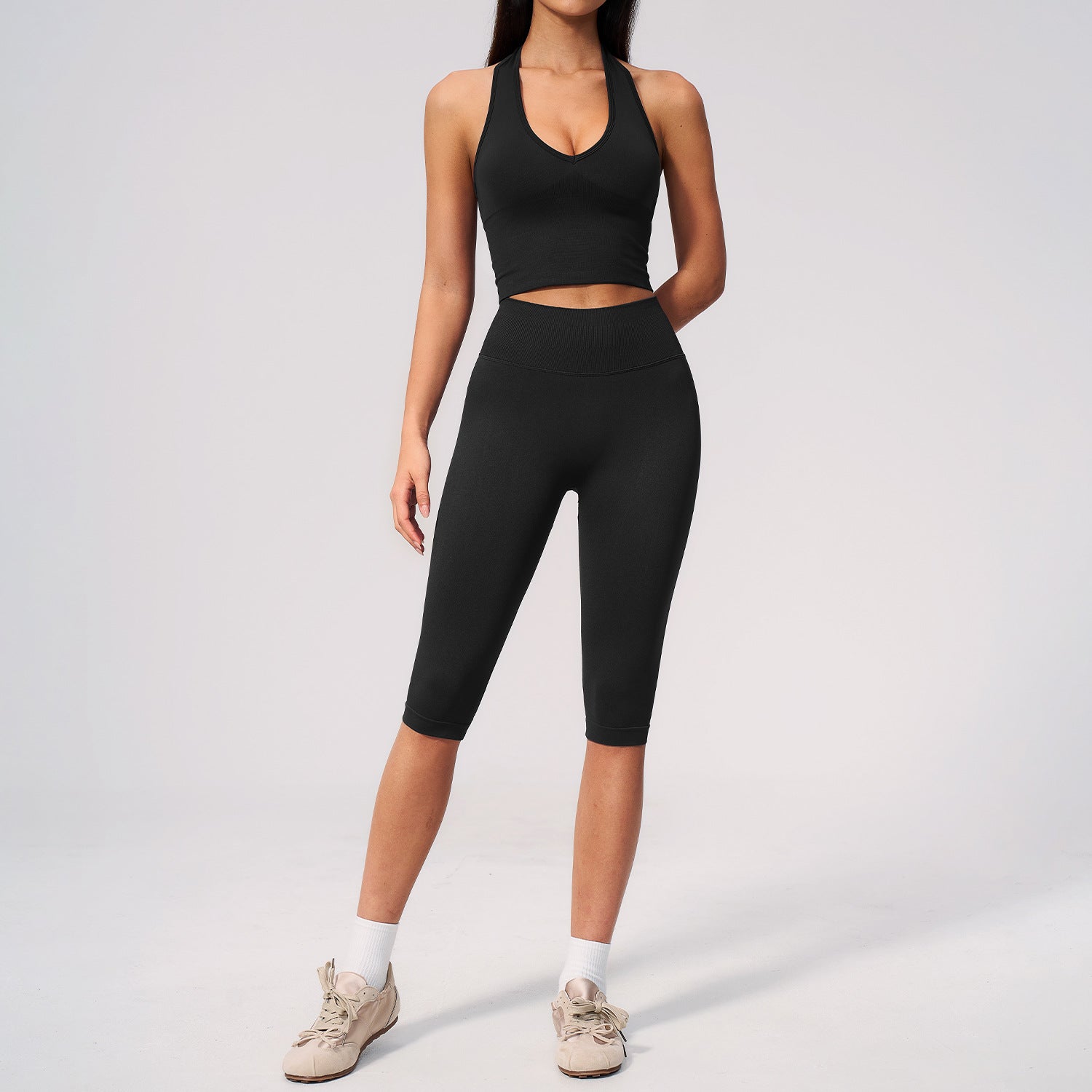 Women's New Seamless Ribbed Form-Fitting Yoga Set