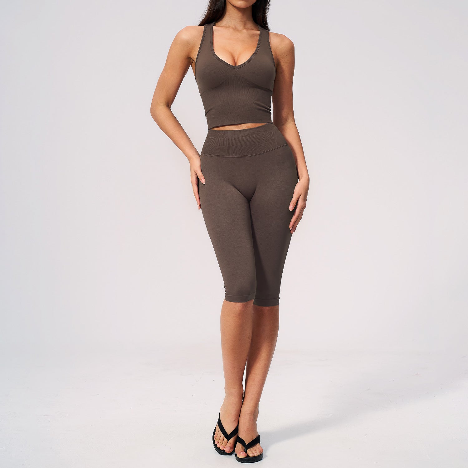 Women's Premium V-Neck Tops with middle length Yoga Fitness Set