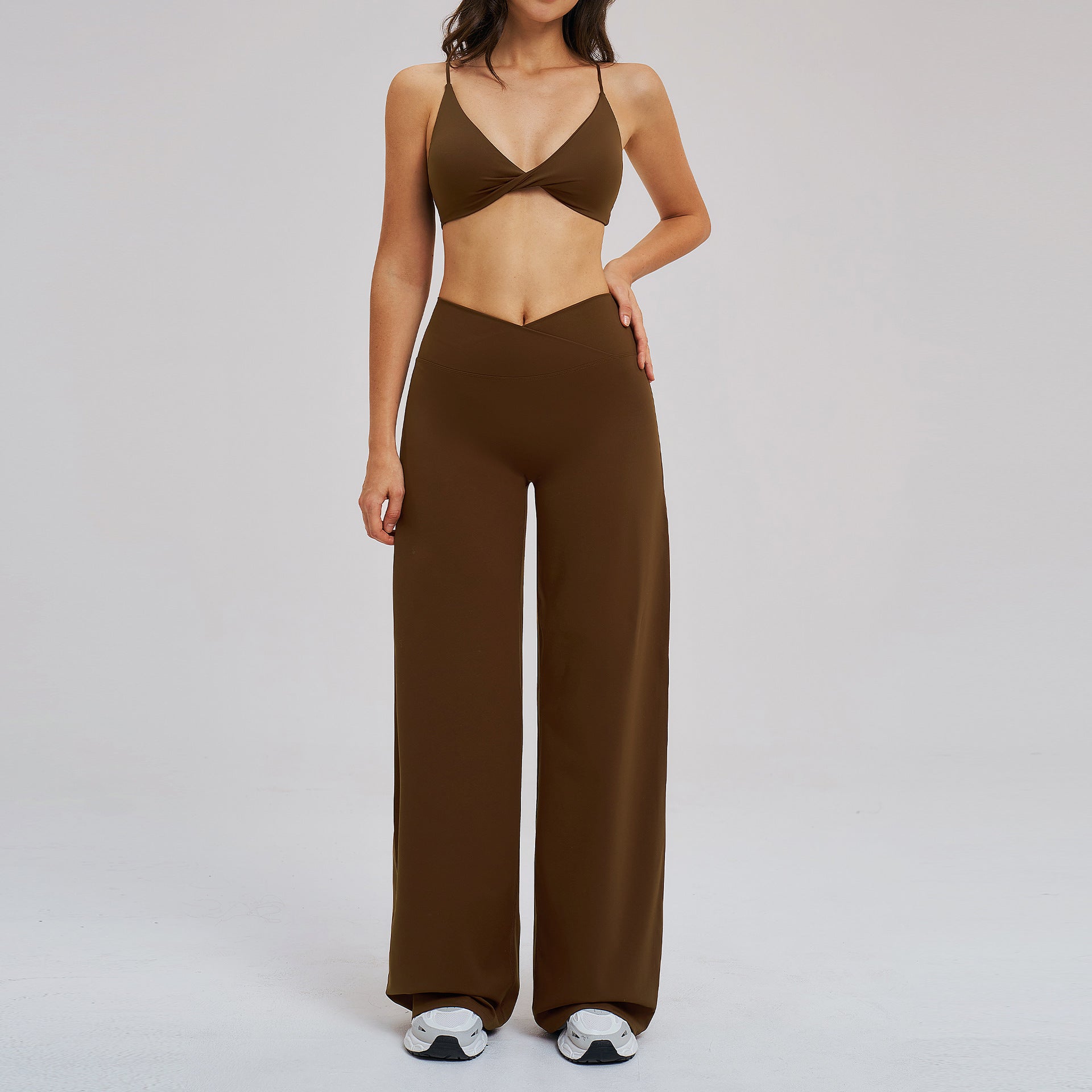 Cross-waist sports bras with wide-leg fitness set