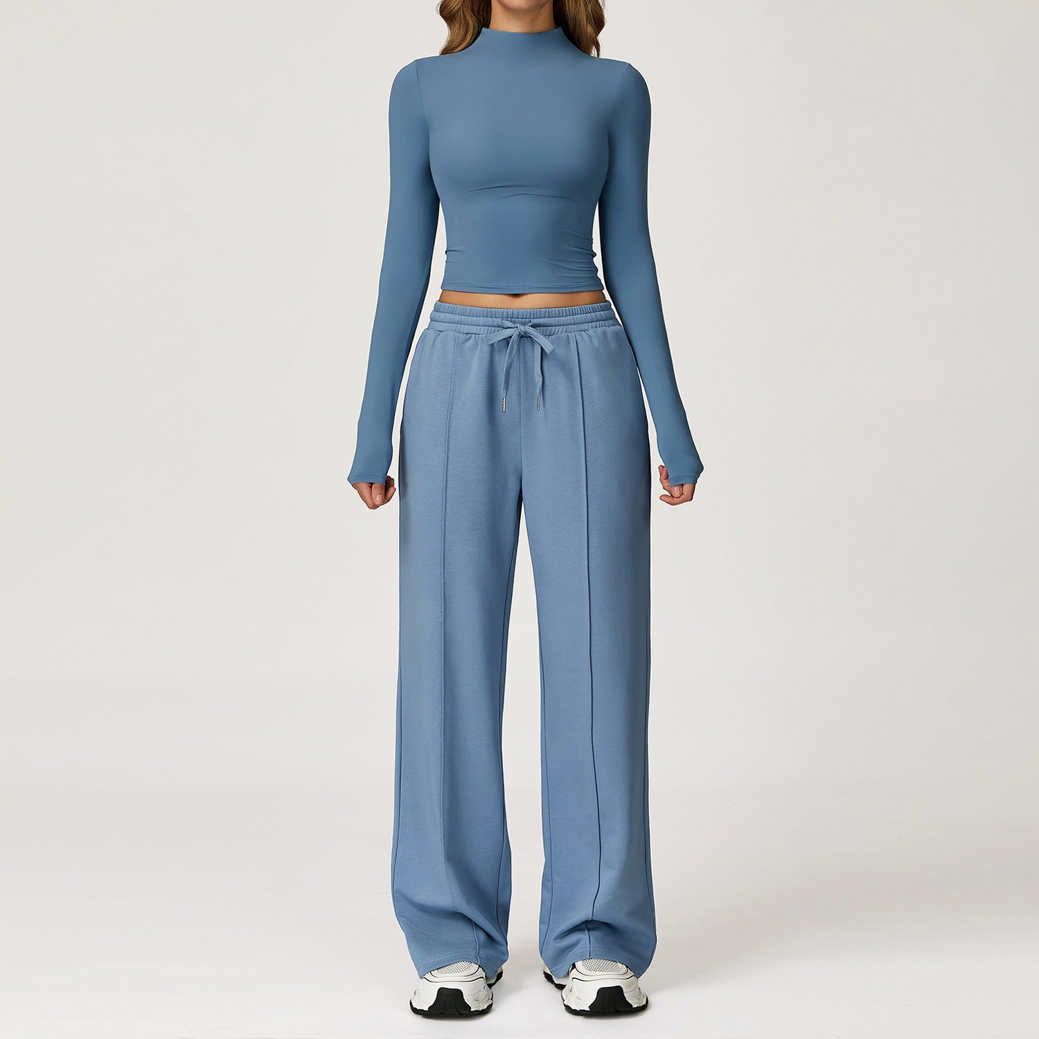 High-waisted wide-leg slimming long-sleeved sweatpants set