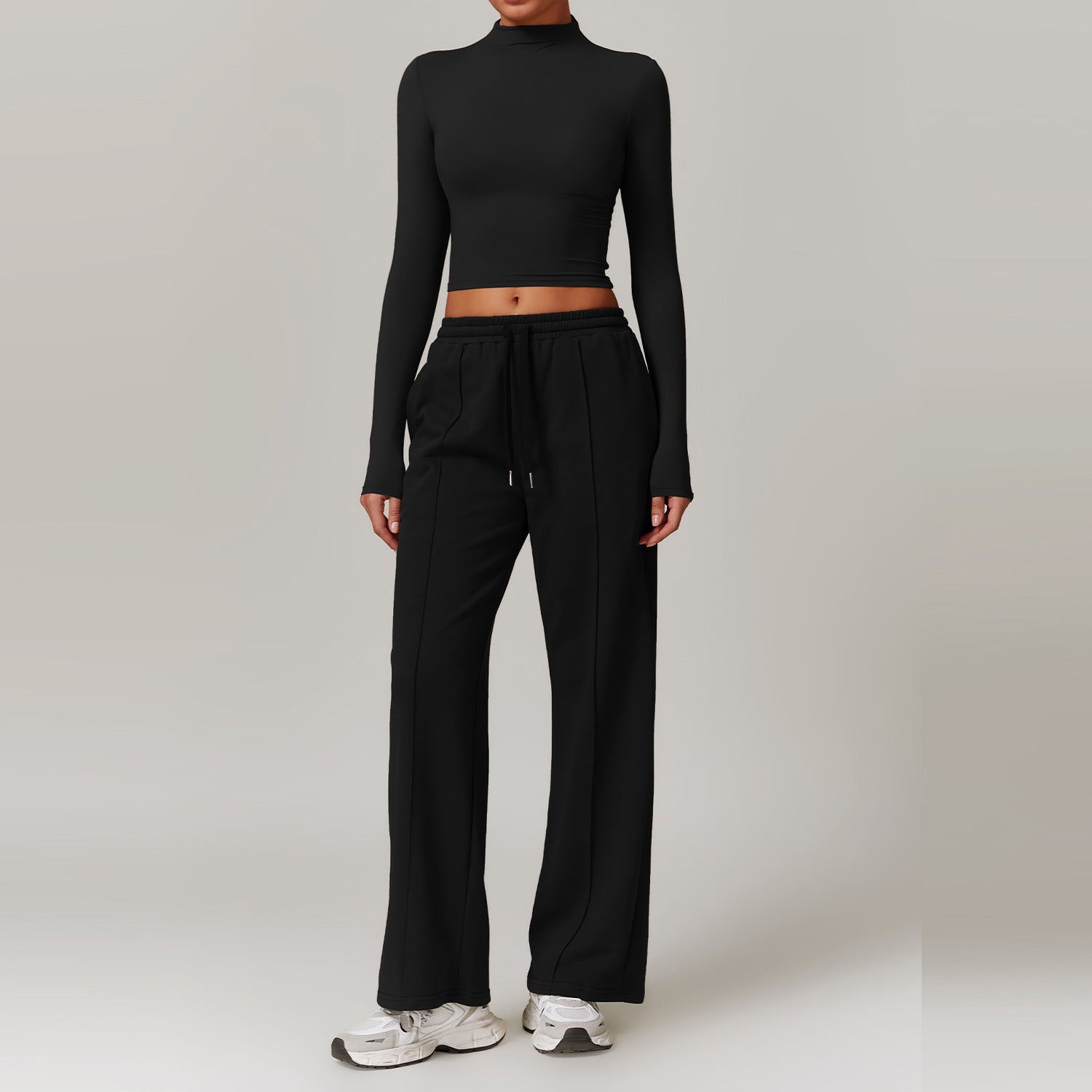 High-waisted wide-leg slimming long-sleeved sweatpants set