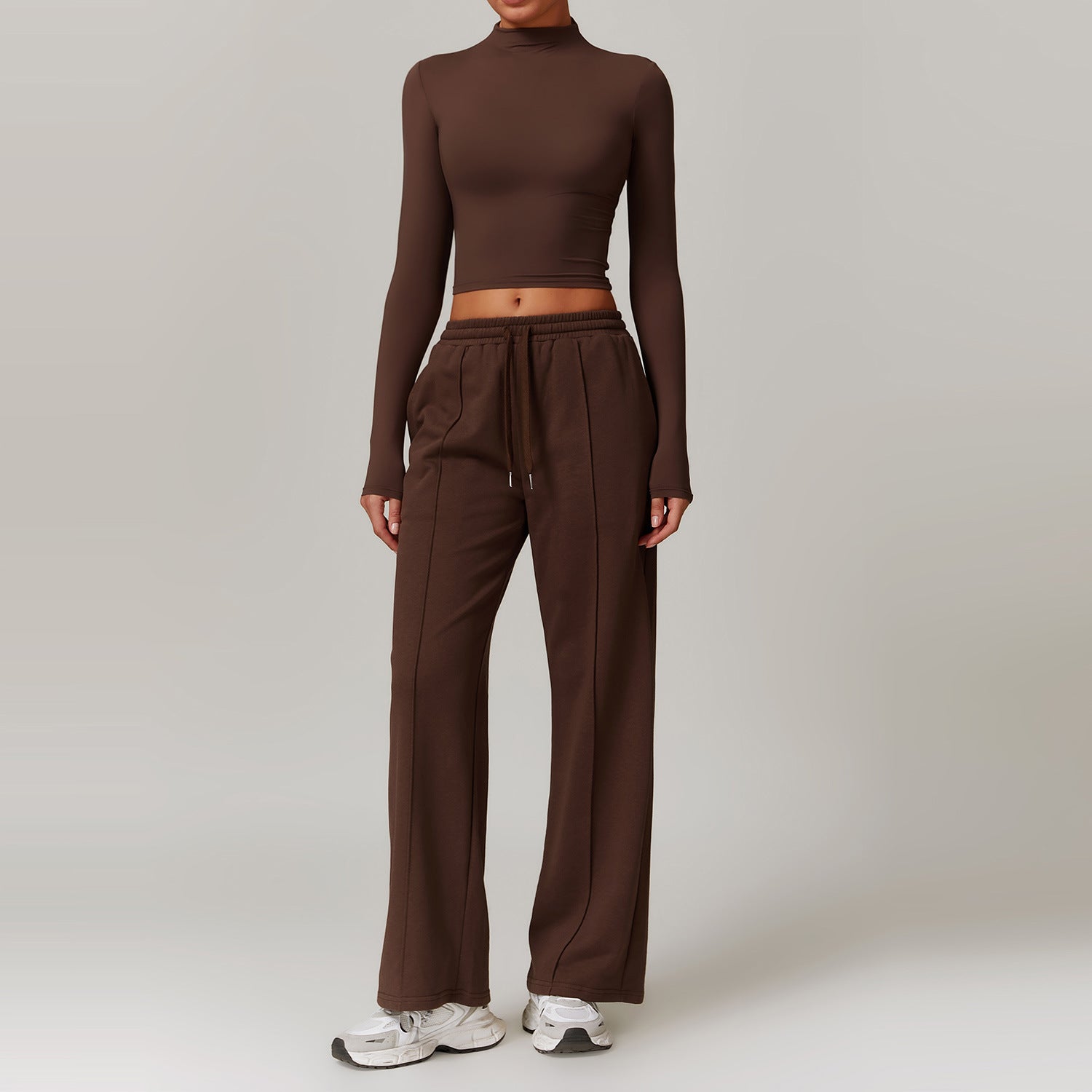 High-waisted wide-leg slimming long-sleeved sweatpants set