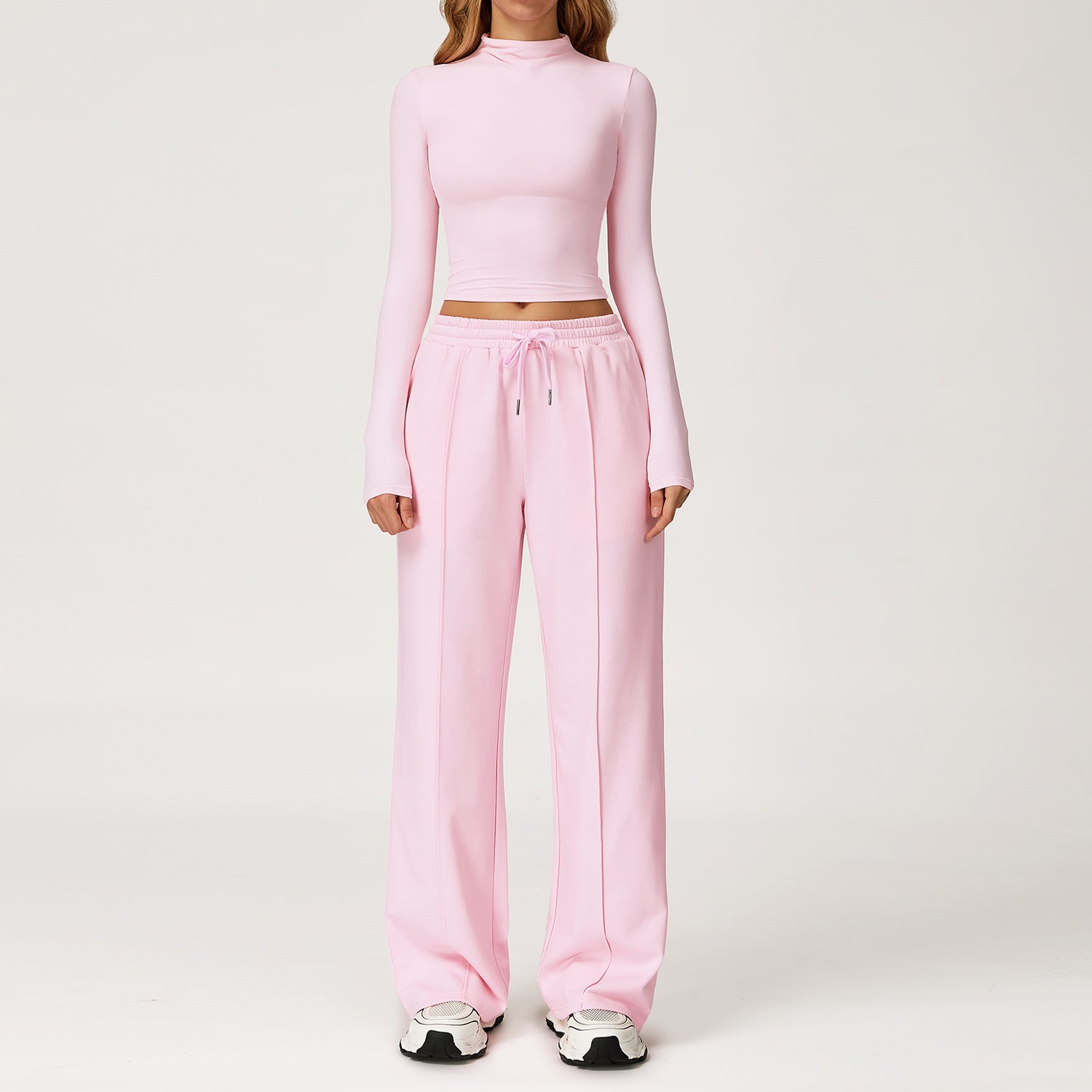 High-waisted wide-leg slimming long-sleeved sweatpants set