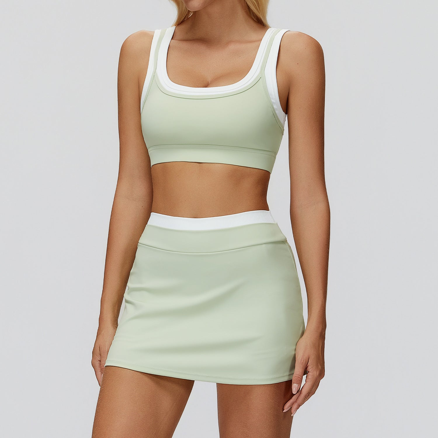 Color-Blocked Naked-Feel Yoga Skirts Set