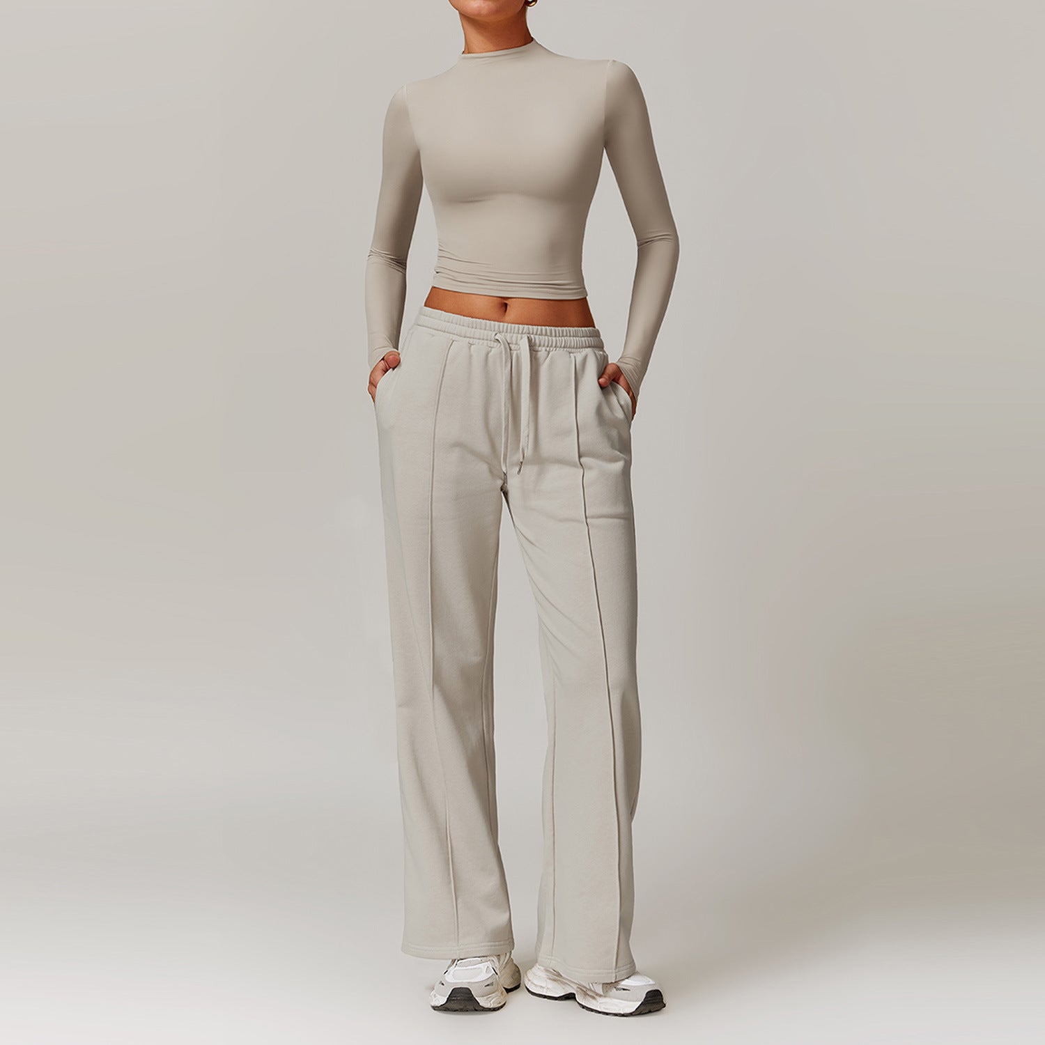 High-waisted wide-leg slimming long-sleeved sweatpants set