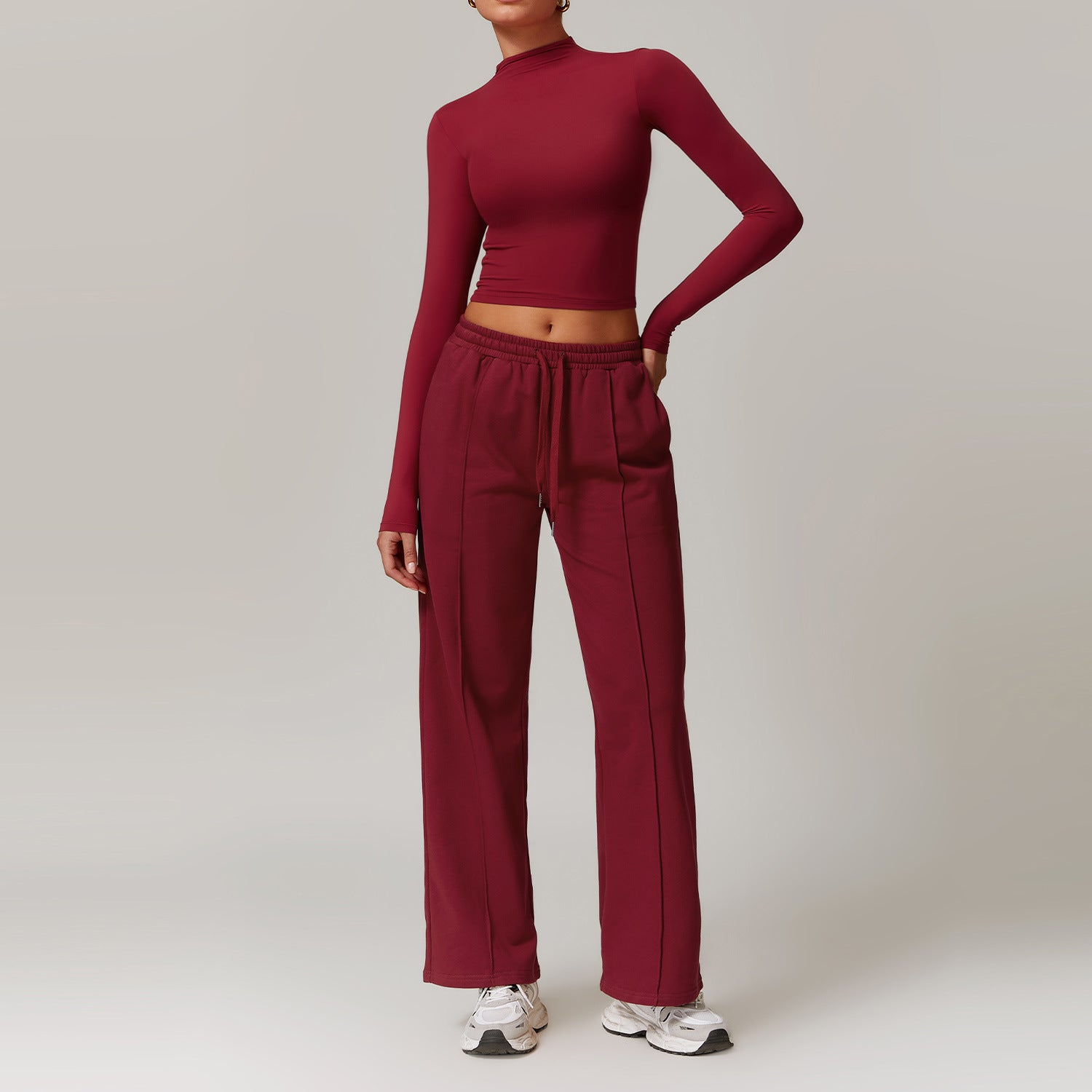 High-waisted wide-leg slimming long-sleeved sweatpants set