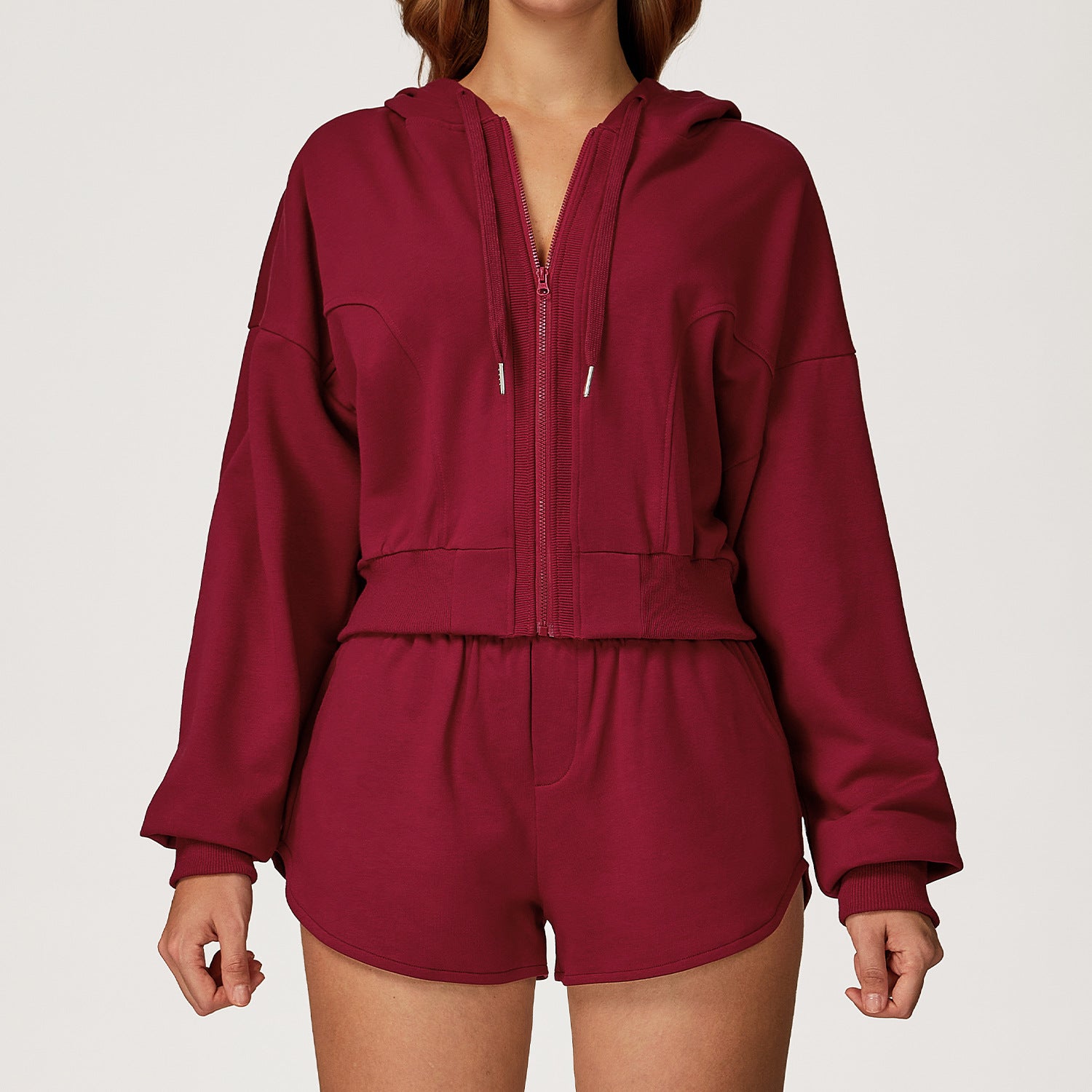 Comfortable hoodies with shorts fitness suit