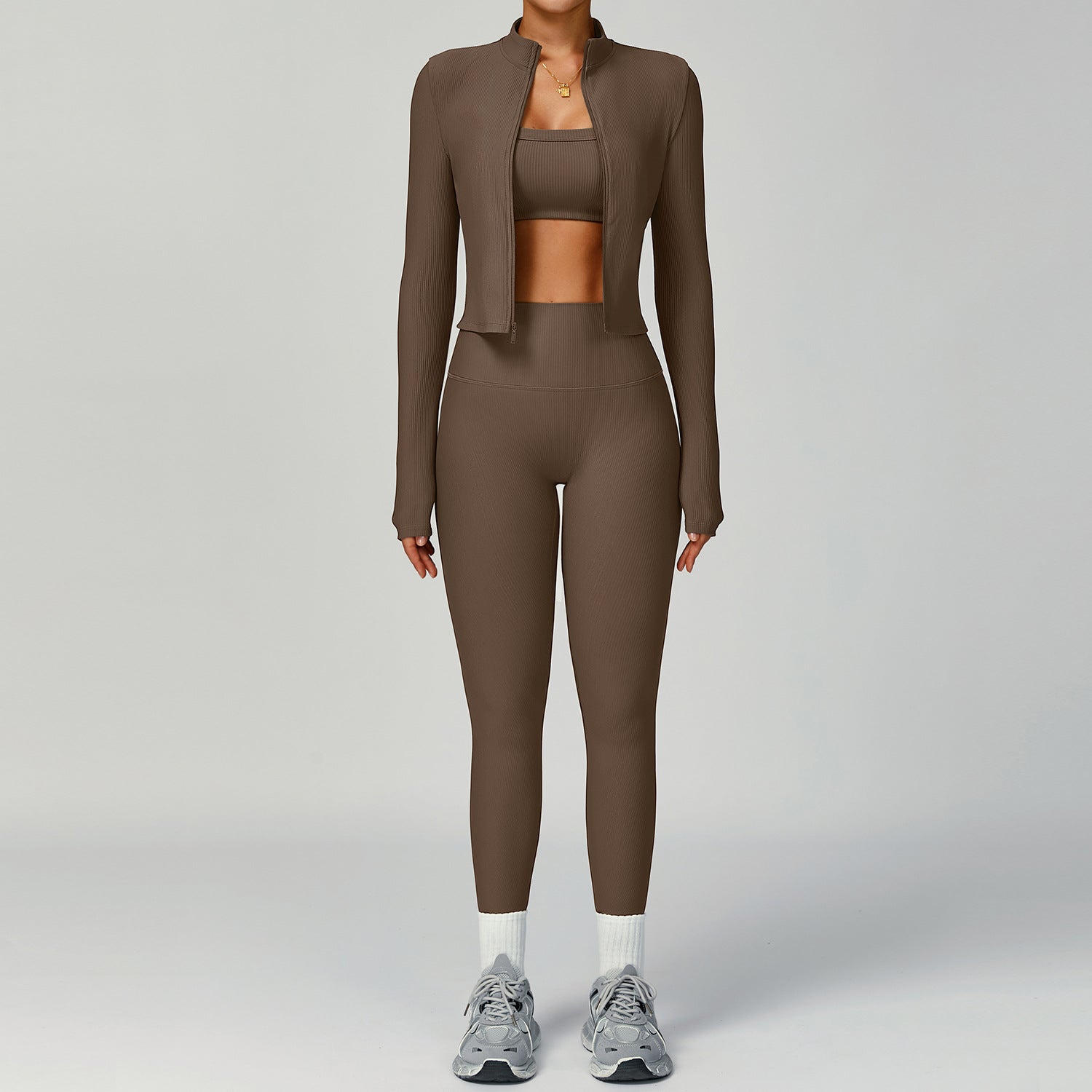 Women's wholesale 3 pieces sports jackets fitness suit