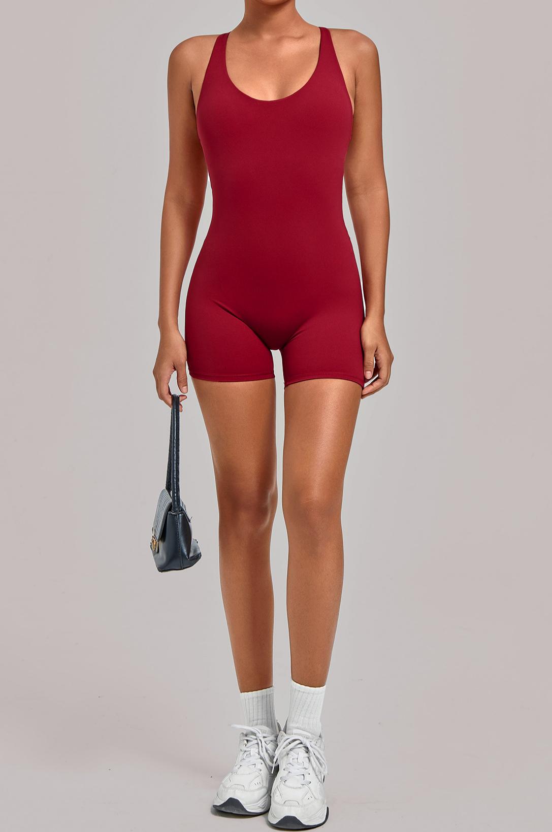 Cross-Back Form-Fitting One-Piece Jumpsuit for Fitness