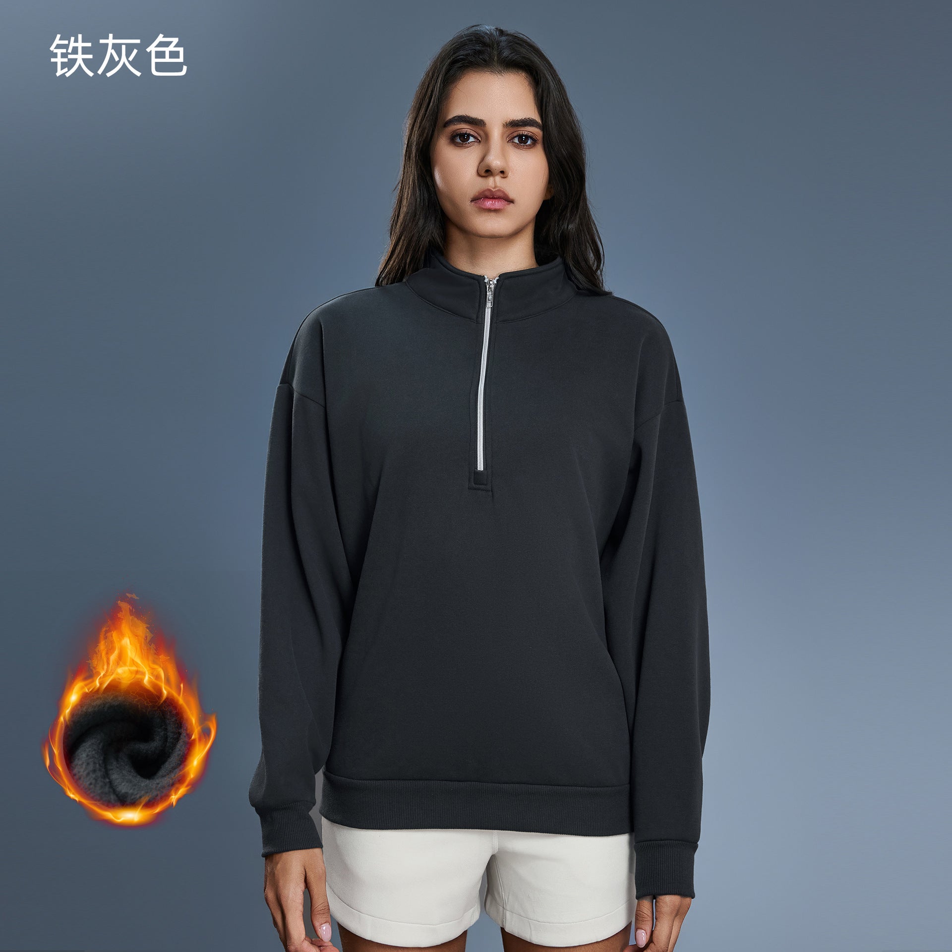 New women's half-zip fleece-lined thickened stand collar sweatshirt