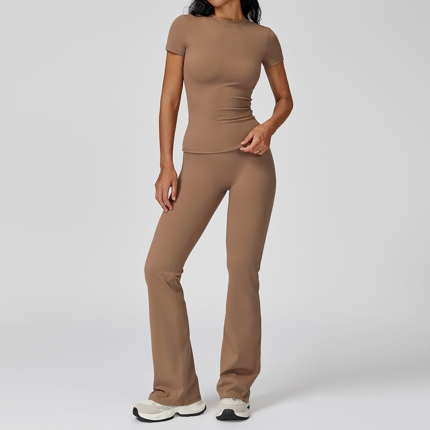 women's wholesale slim yoga fitness short sleeve shirts set