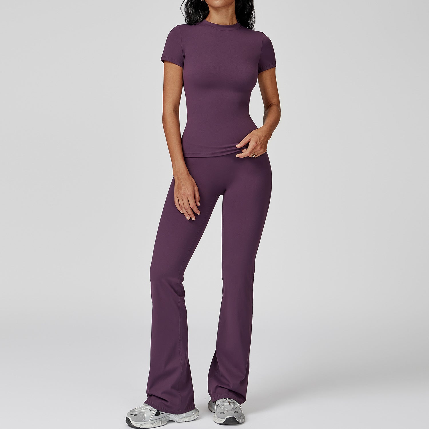 women's wholesale slim yoga fitness short sleeve shirts set