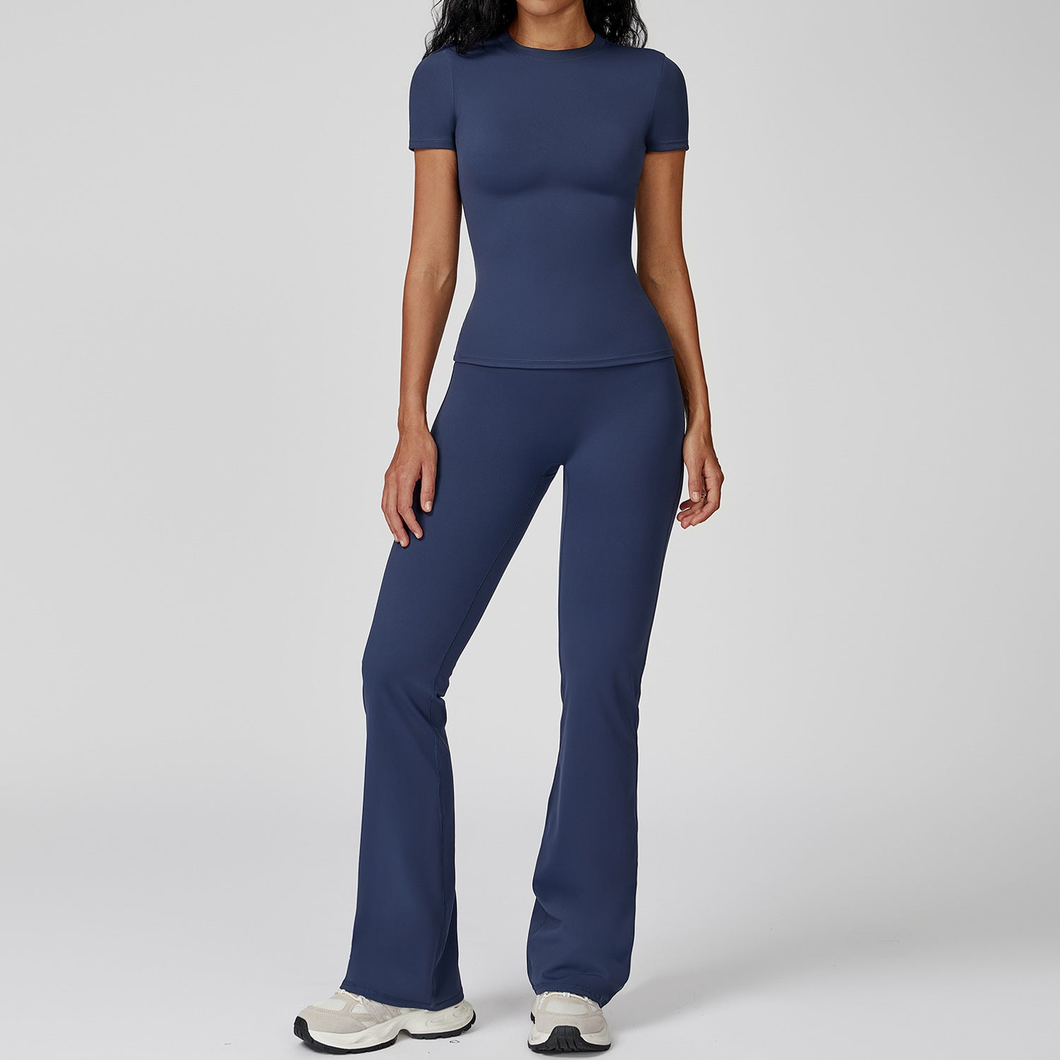 women's wholesale slim yoga fitness short sleeve shirts set