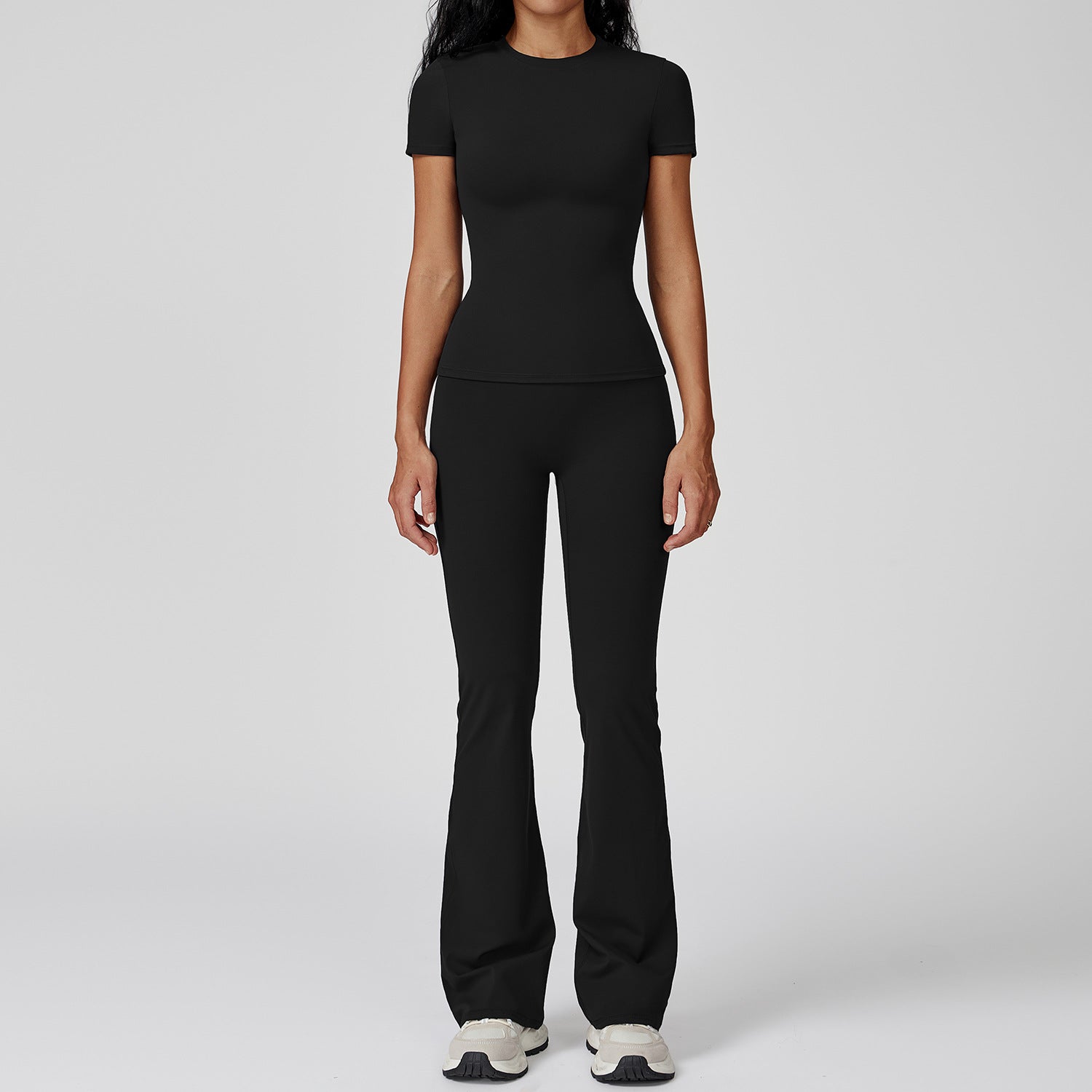 women's wholesale slim yoga fitness short sleeve shirts set