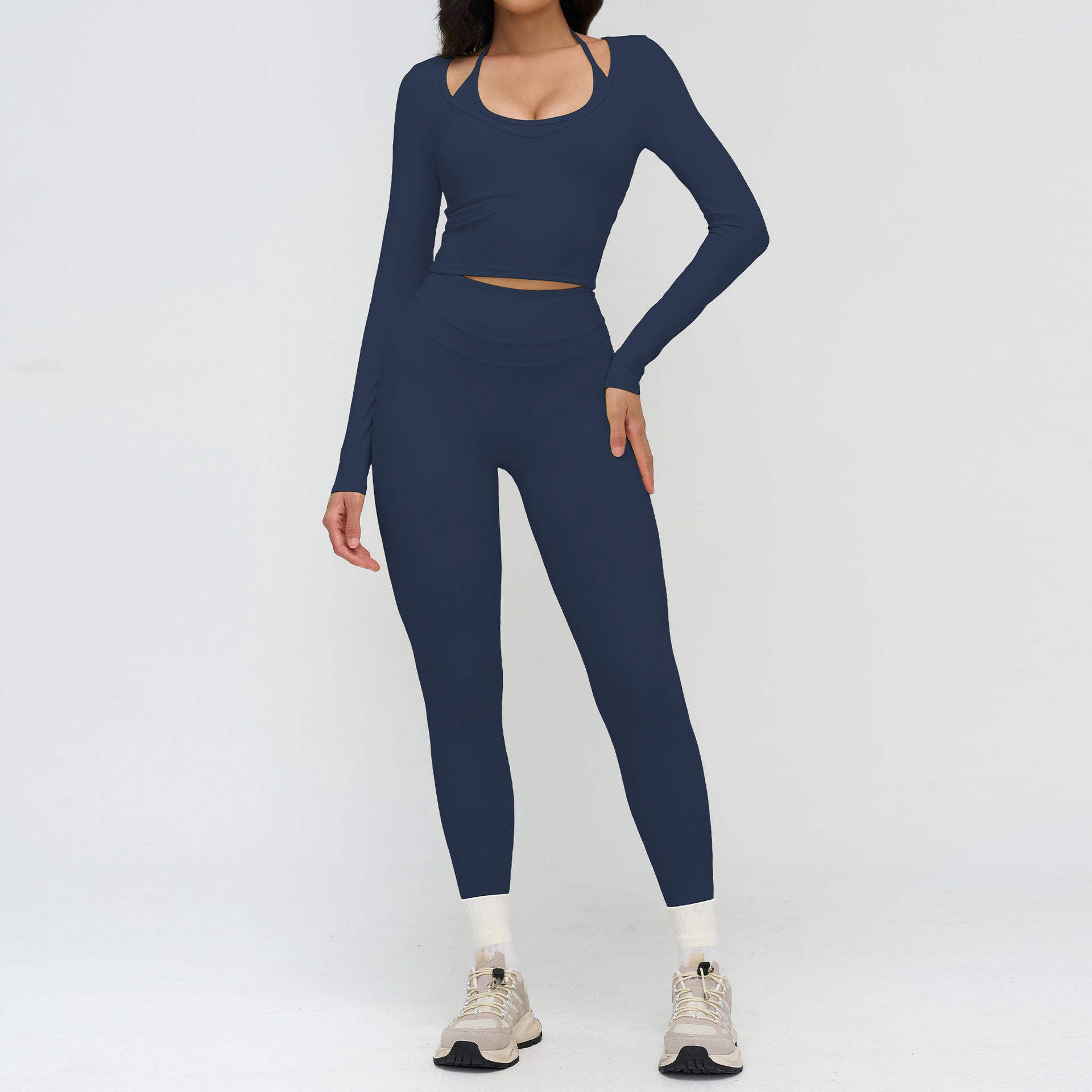 Women's Tight-fitting sports long sleeve shirts with leggings set