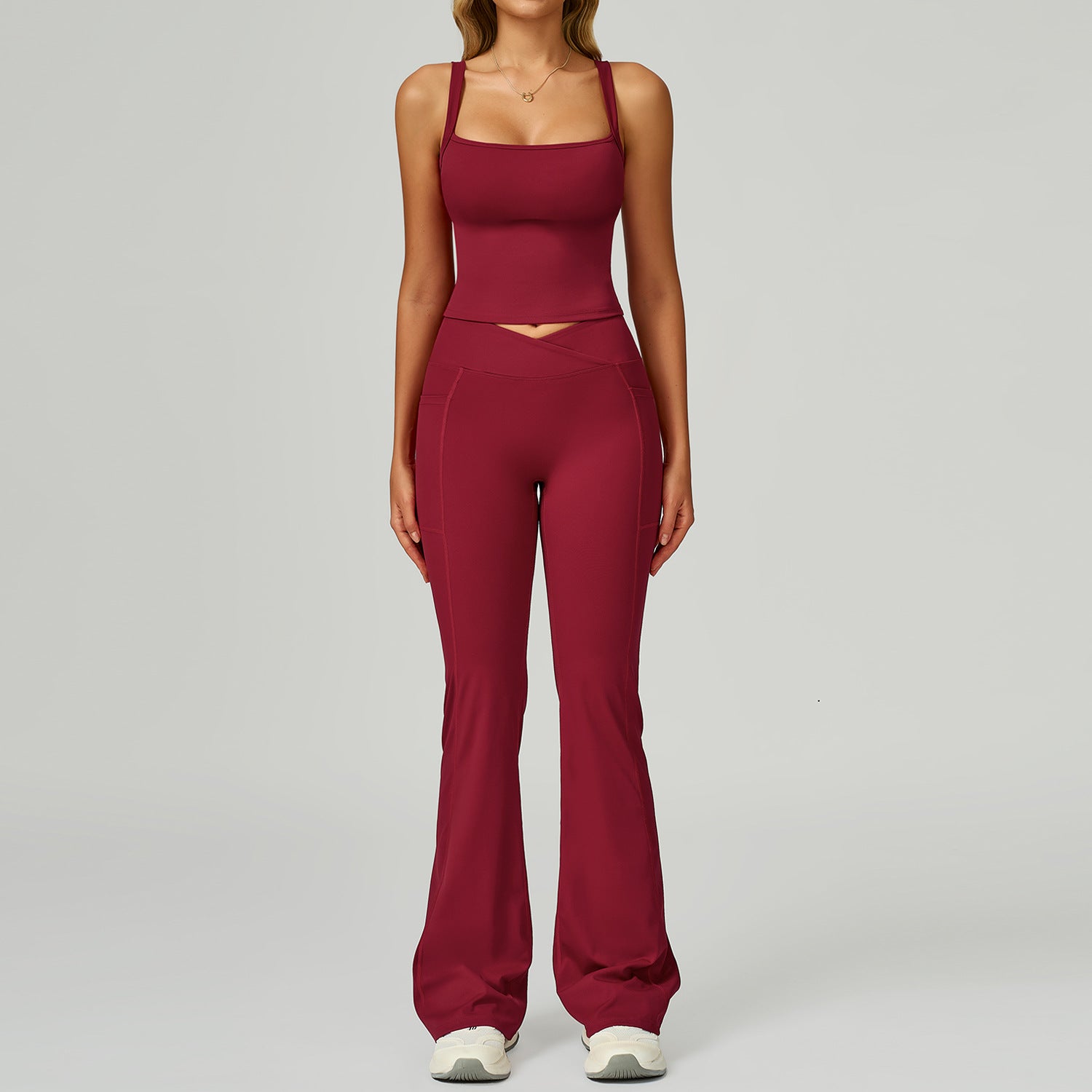 Threaded yoga suit high waist tight slimming set