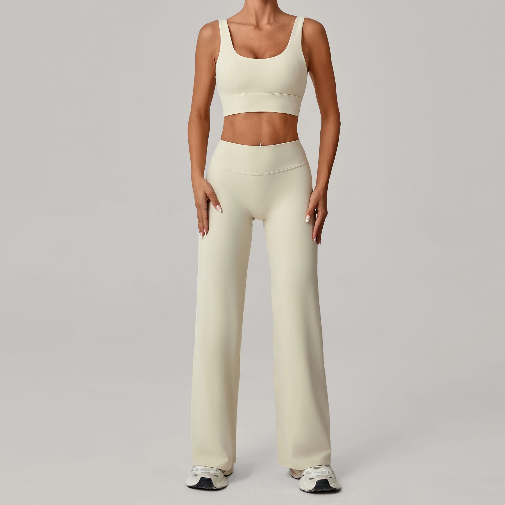 Quick-Drying Fitness Double-Strap Bra Straight-Leg Pants Yoga Set