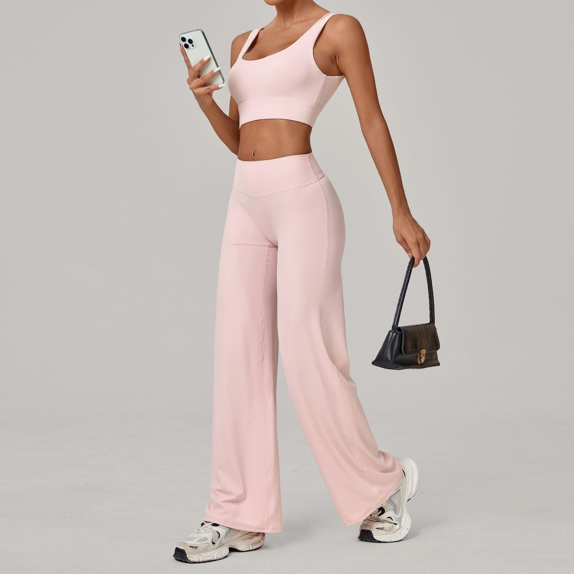 Quick-Drying Fitness Double-Strap Bra Straight-Leg Pants Yoga Set