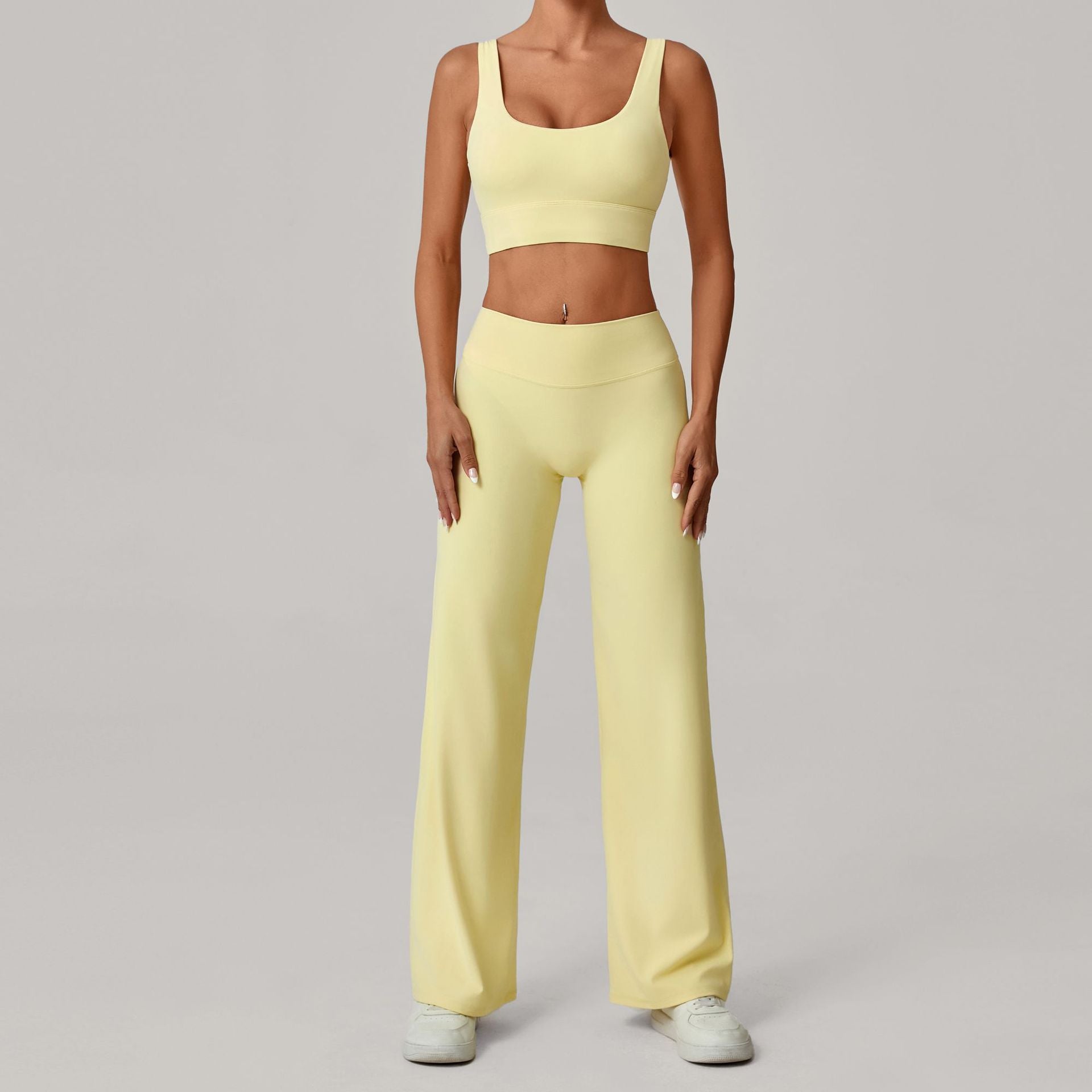 Quick-Drying Fitness Double-Strap Bra Straight-Leg Pants Yoga Set