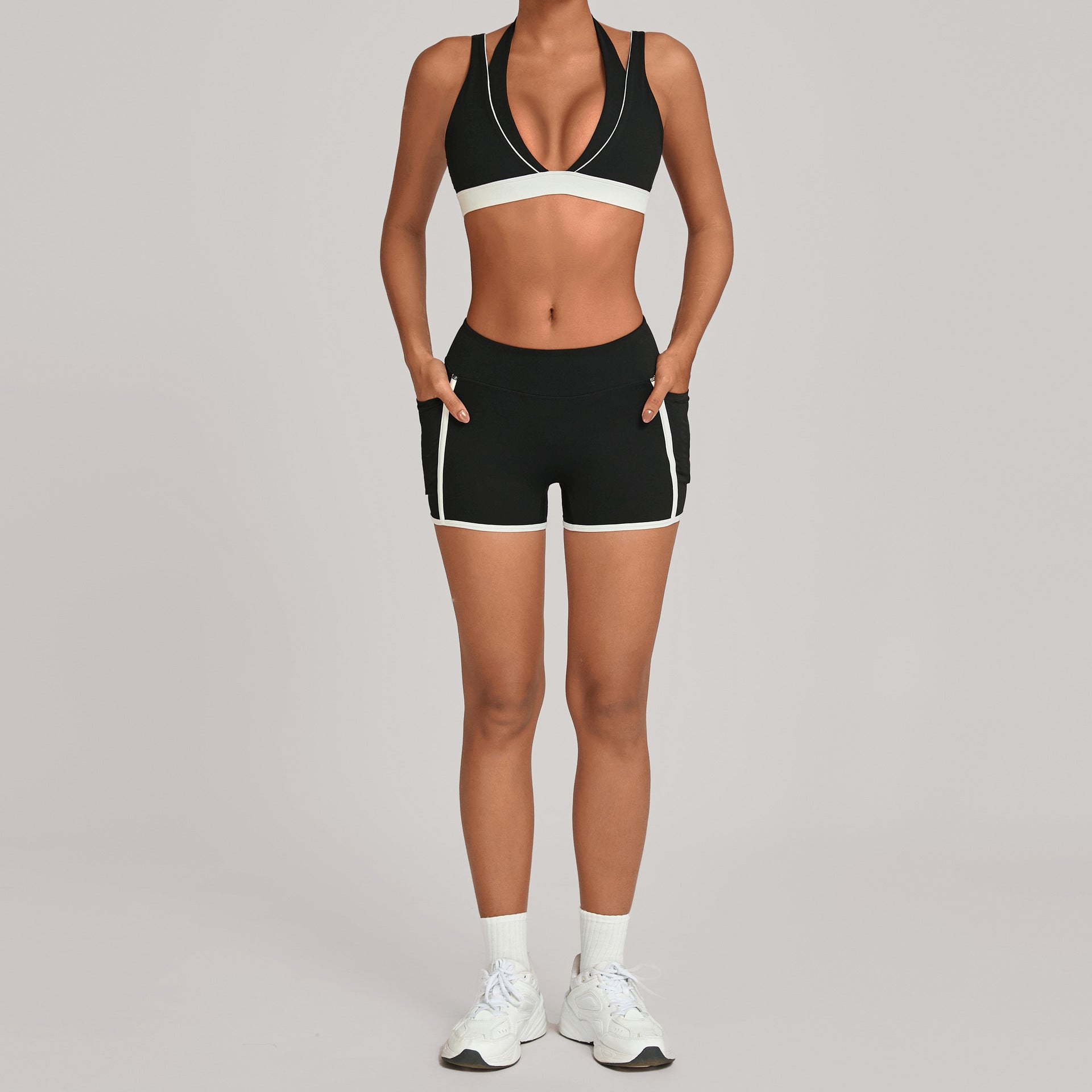 Women's Color-blocked yoga bras set with pockets