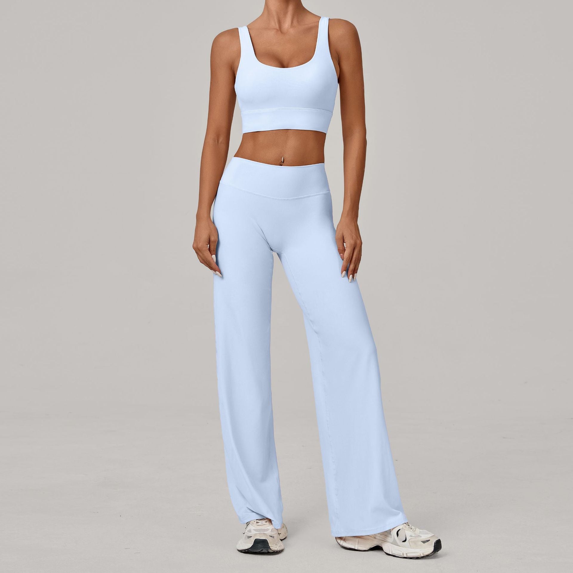 Quick-Drying Fitness Double-Strap Bra Straight-Leg Pants Yoga Set