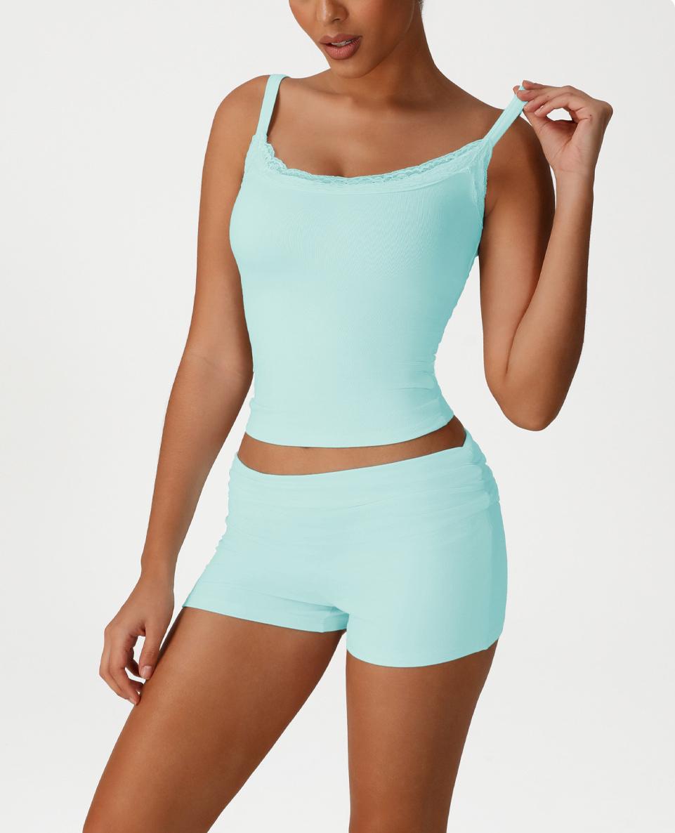 Women's Lace trim small camisole sports casual wear set