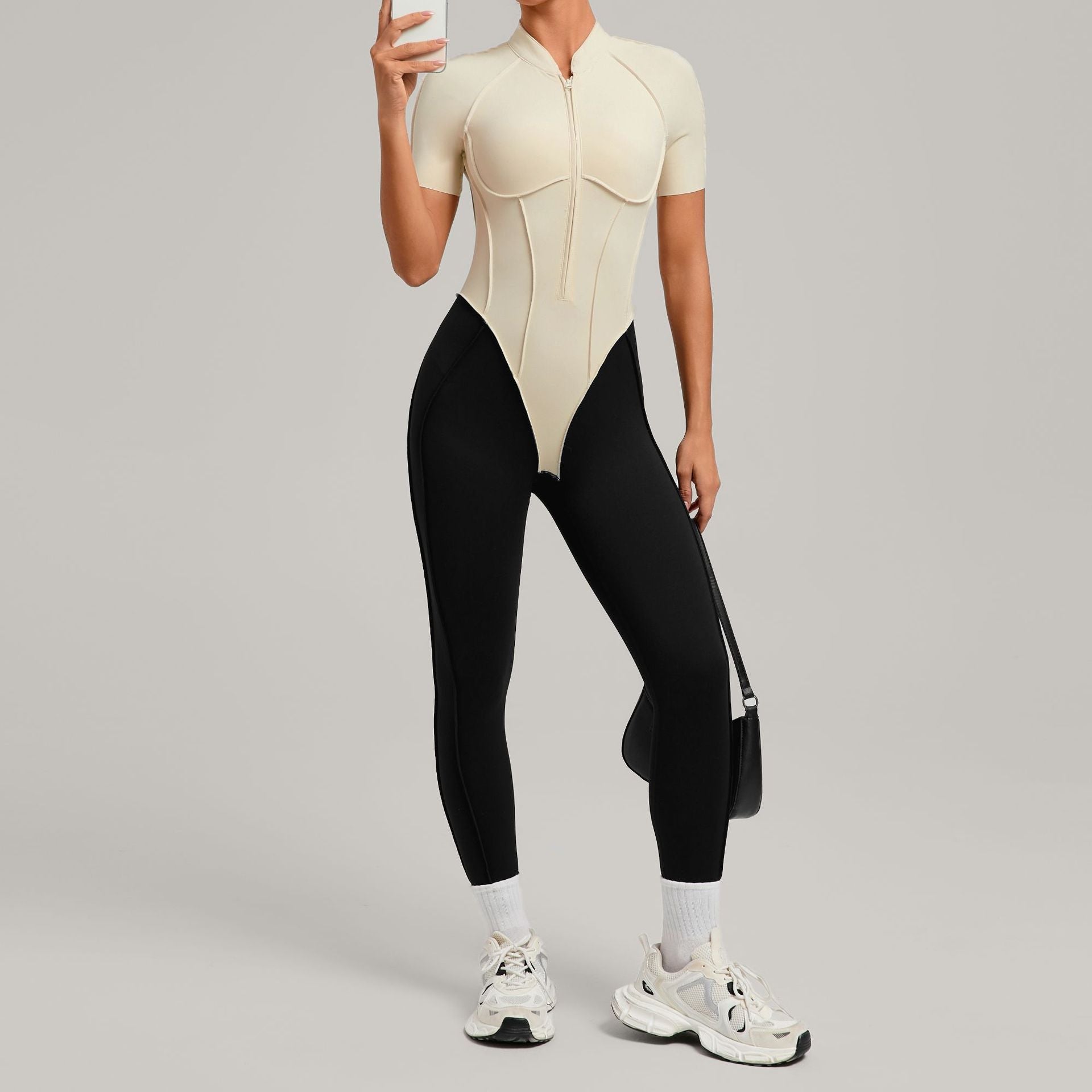 New Stand-Up Collar Beautiful Back Fitness Jumpsuit