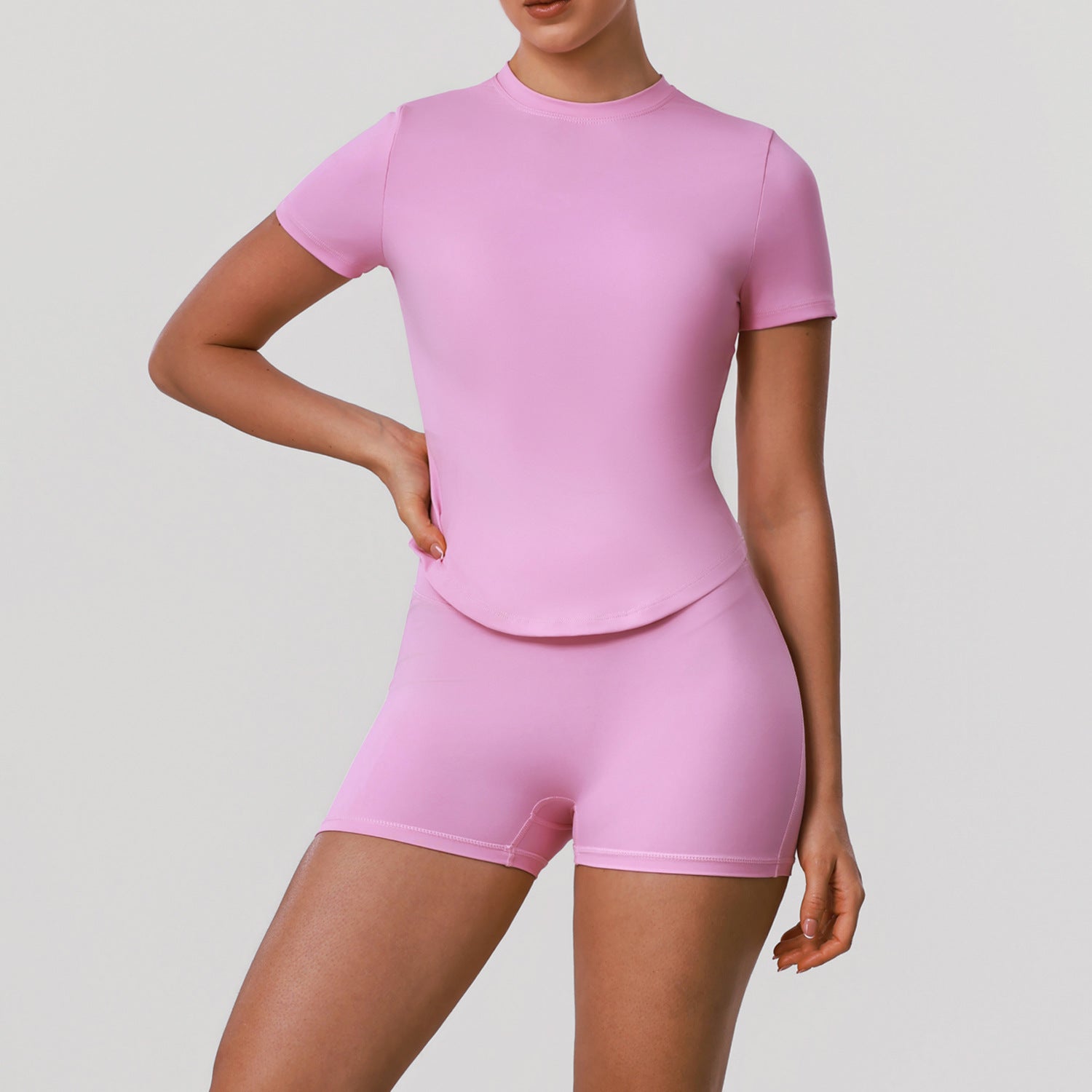 New high-waisted hip-lifting running shorts sleeve tops set
