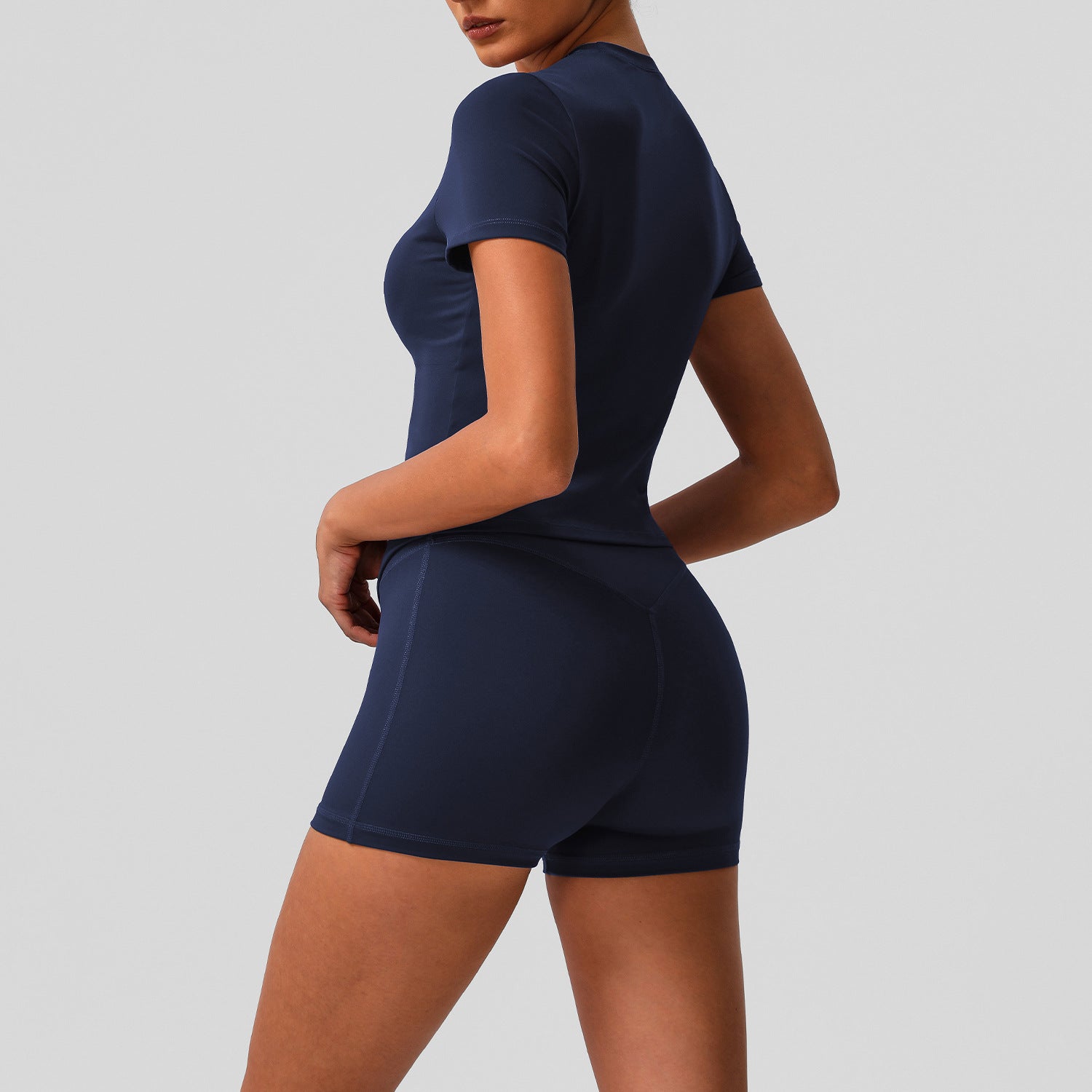 New high-waisted hip-lifting running shorts sleeve tops set