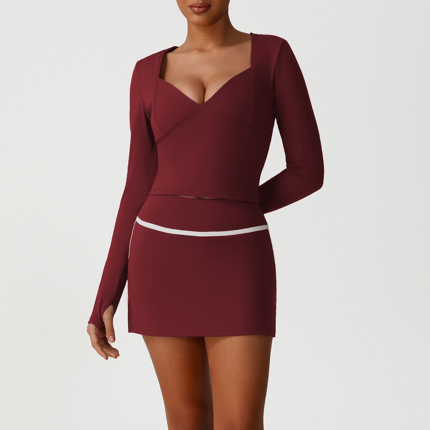 Women's sexy long sleeve top with skirt set