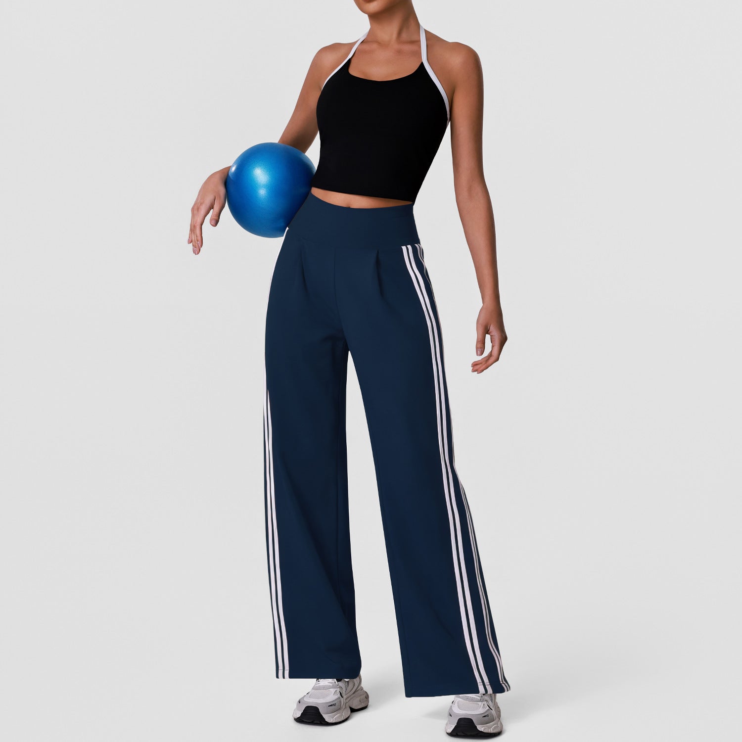 Women's quick-dry halter-neck tank top with stylish casual wide-leg pants set