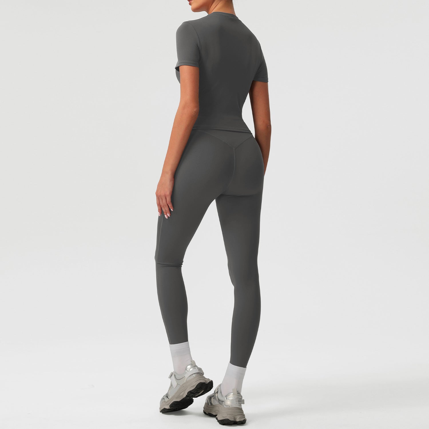 New high-waisted hip-lifting running sports short sleeve shirts set