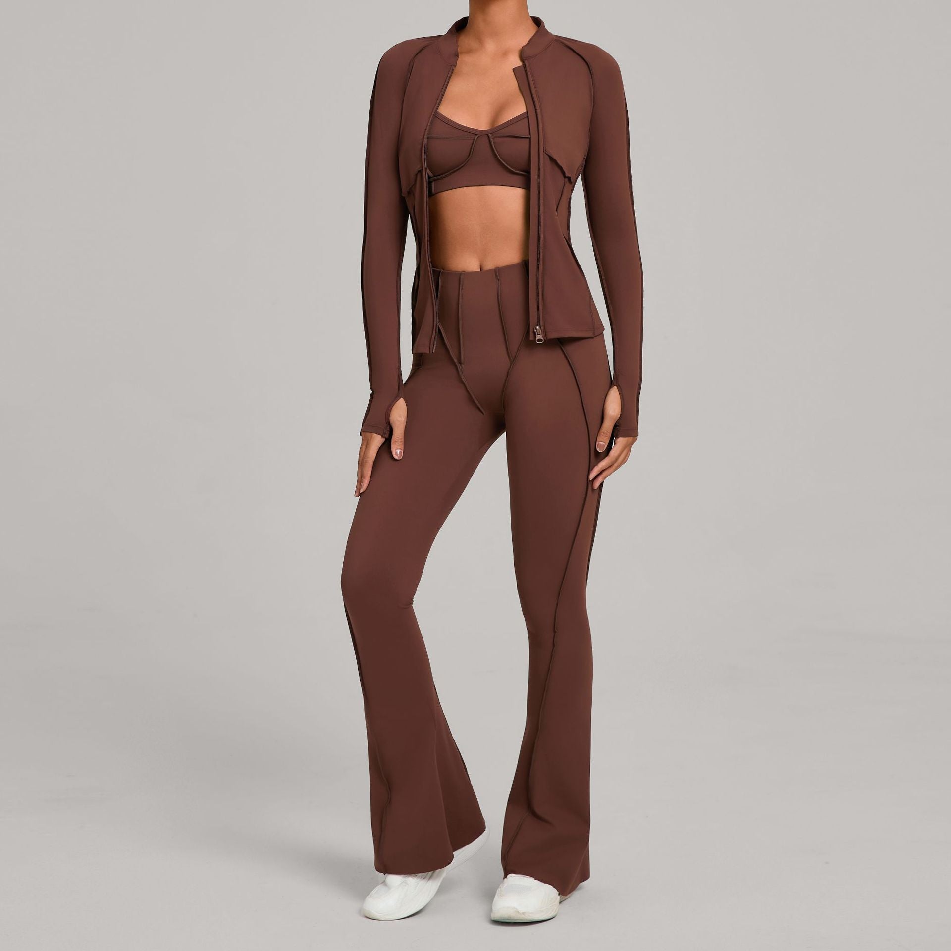 Women's Casual Running Fitness Outer Wear Tight Sports Three-Piece Set