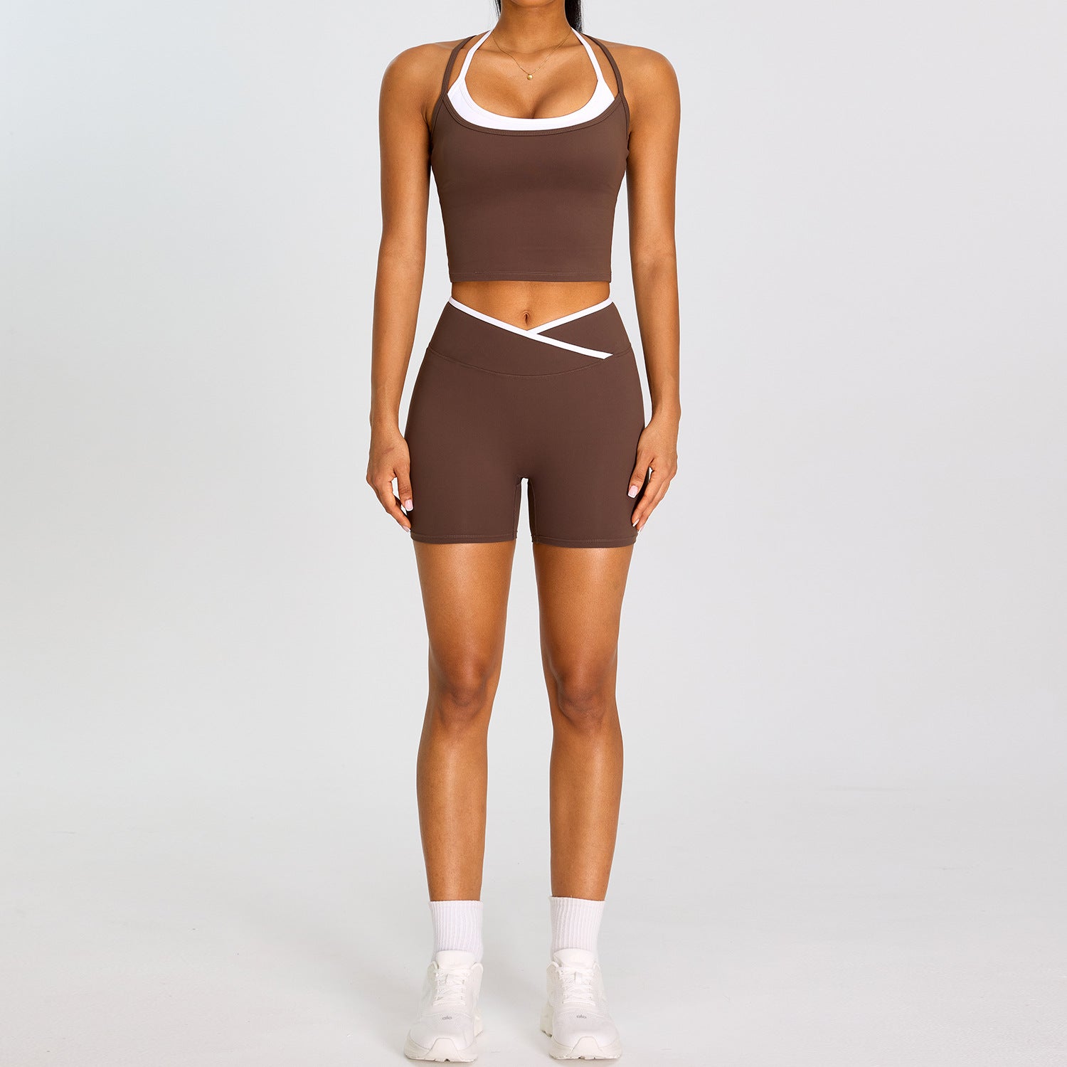 Women's wholesale New Color-Block Backless Tight Sports bras with leggings Set