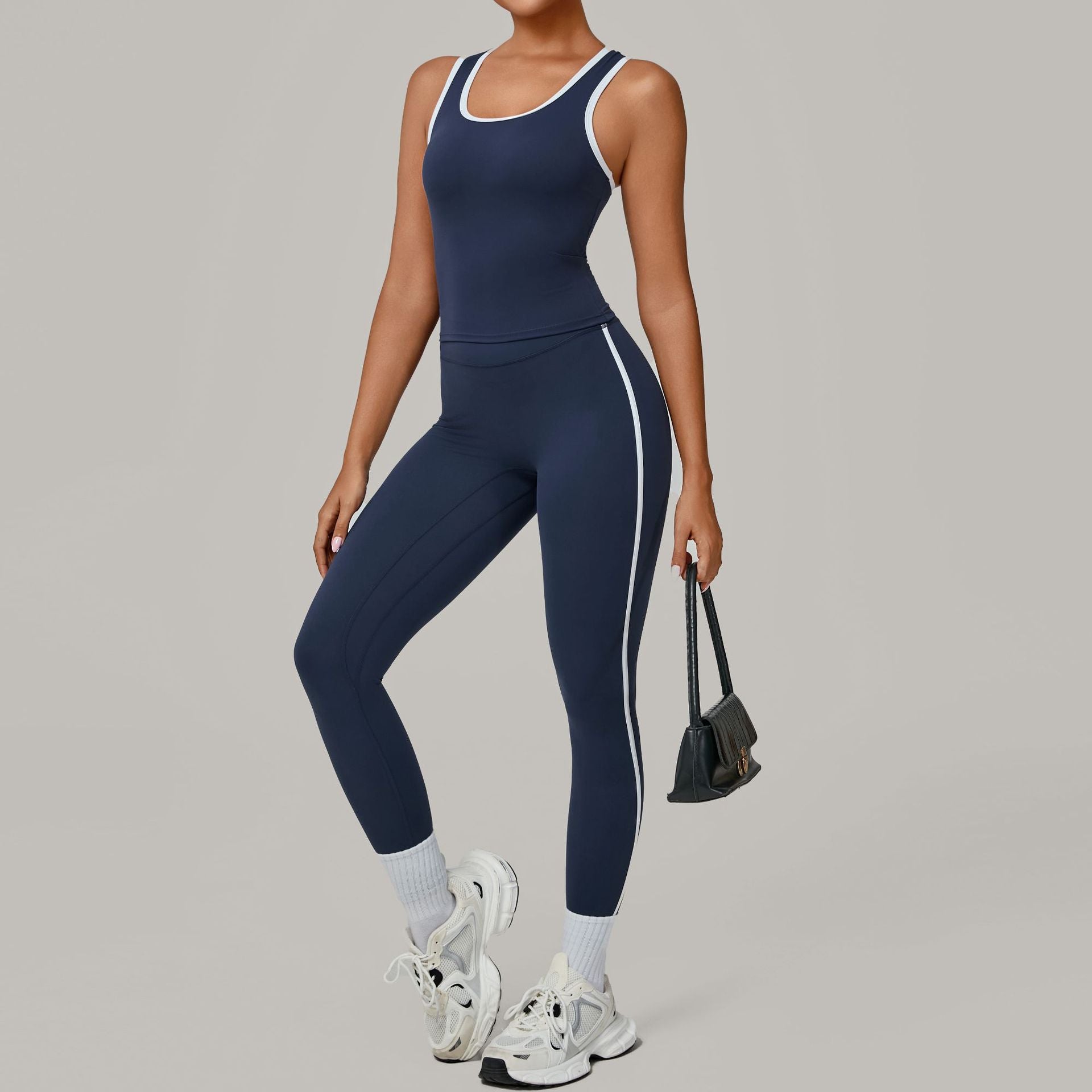 Contrasting Color Stitching Tight Nude Yoga Bras Suit