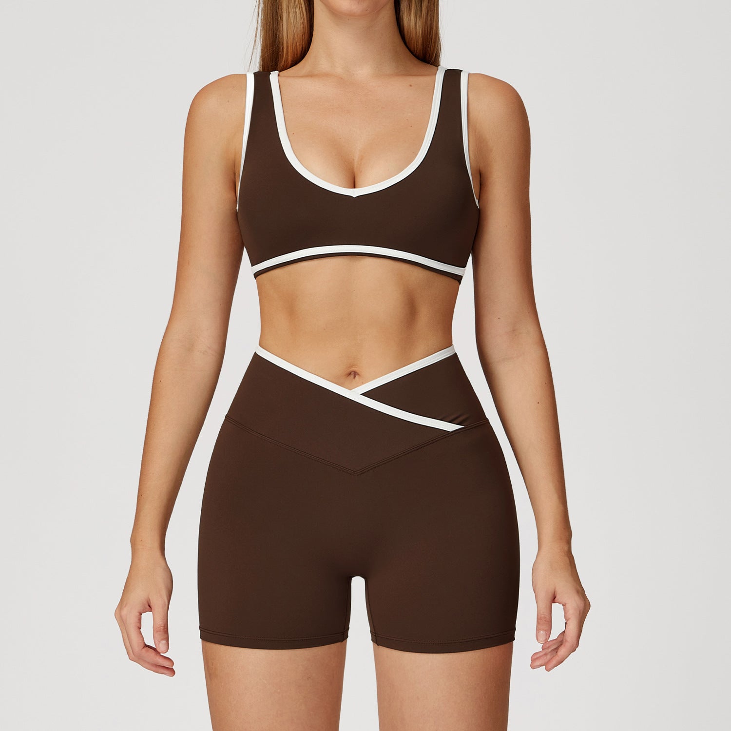 Women's high waist bras sports suit with contrasting colors
