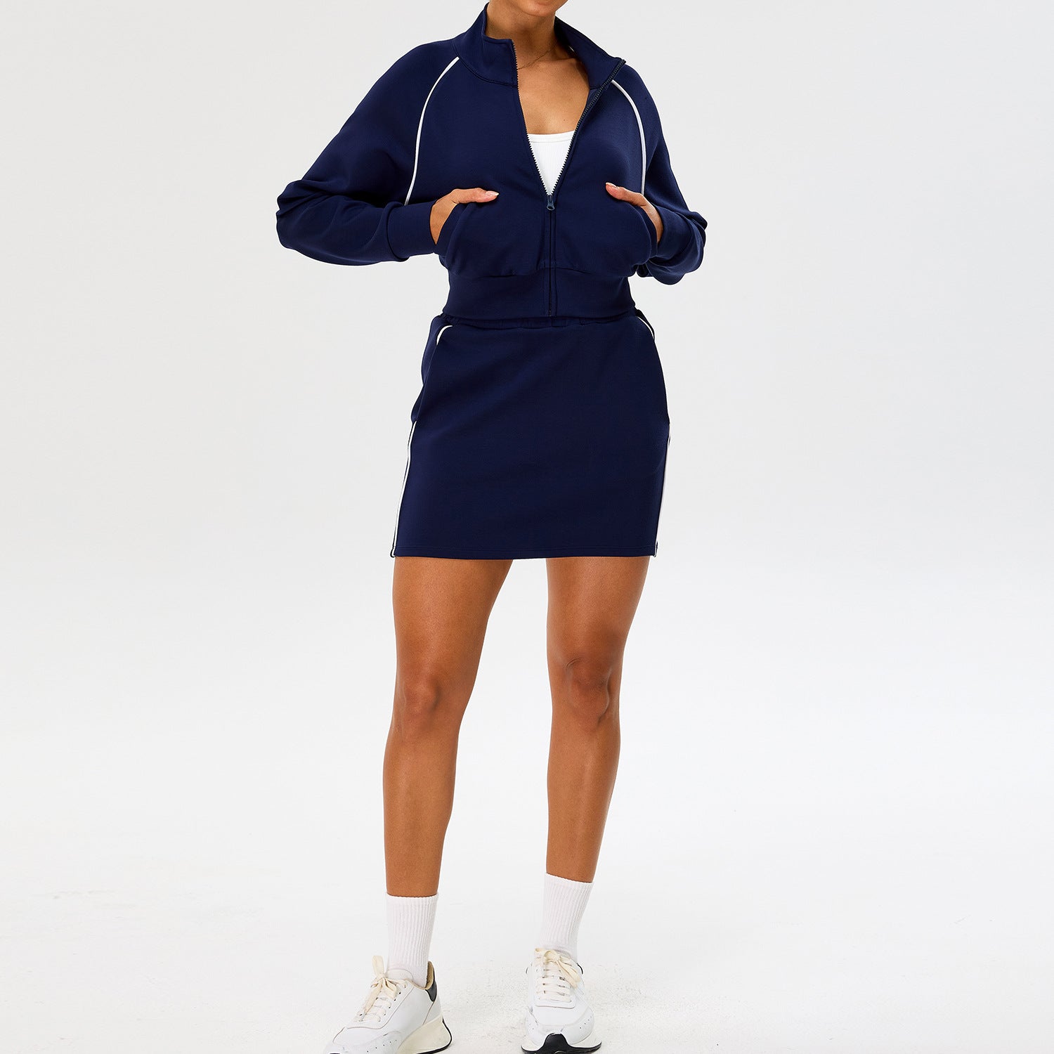 New autumn color-blocked casual short skirt suit