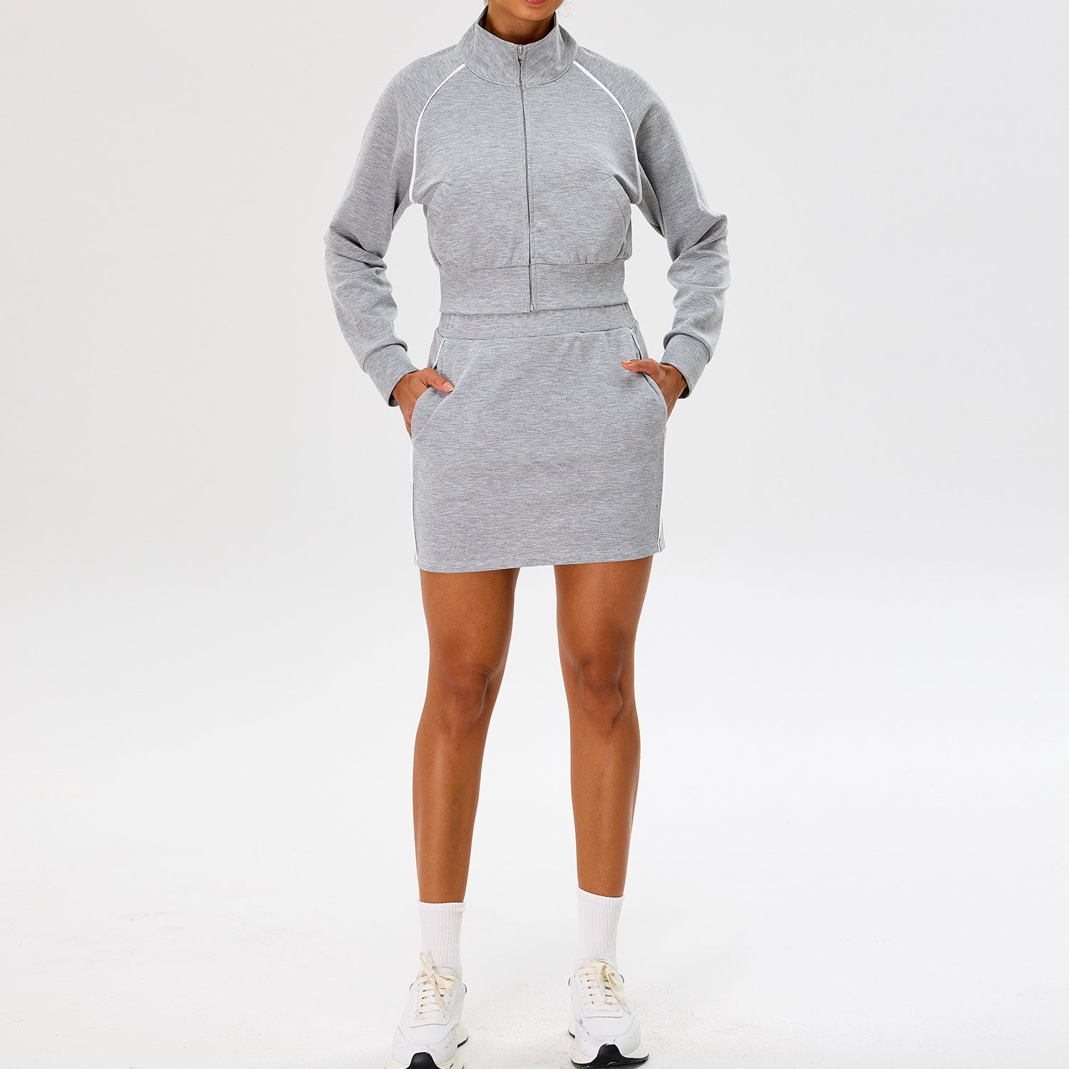 New autumn color-blocked casual short skirt suit