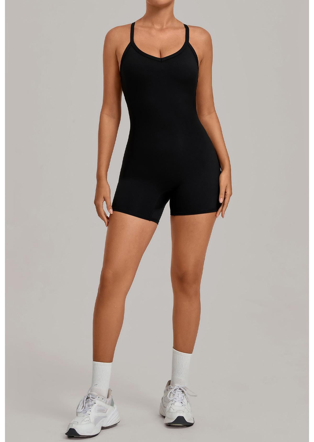 Adjustable Strap One-Piece Yoga Suit with Cross Waist Tummy Control and Butt Lift