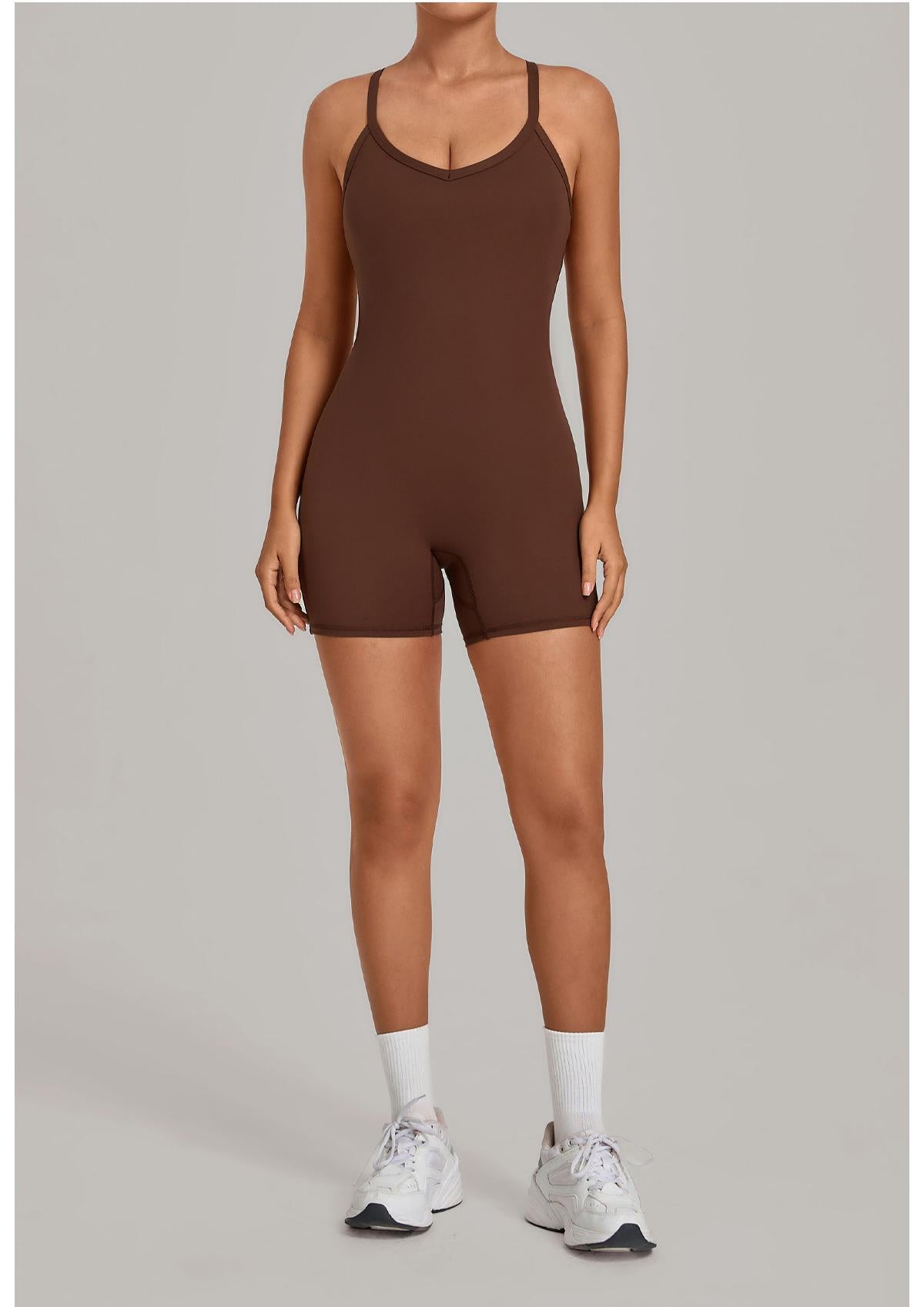 Adjustable Strap One-Piece Yoga Suit with Cross Waist Tummy Control and Butt Lift
