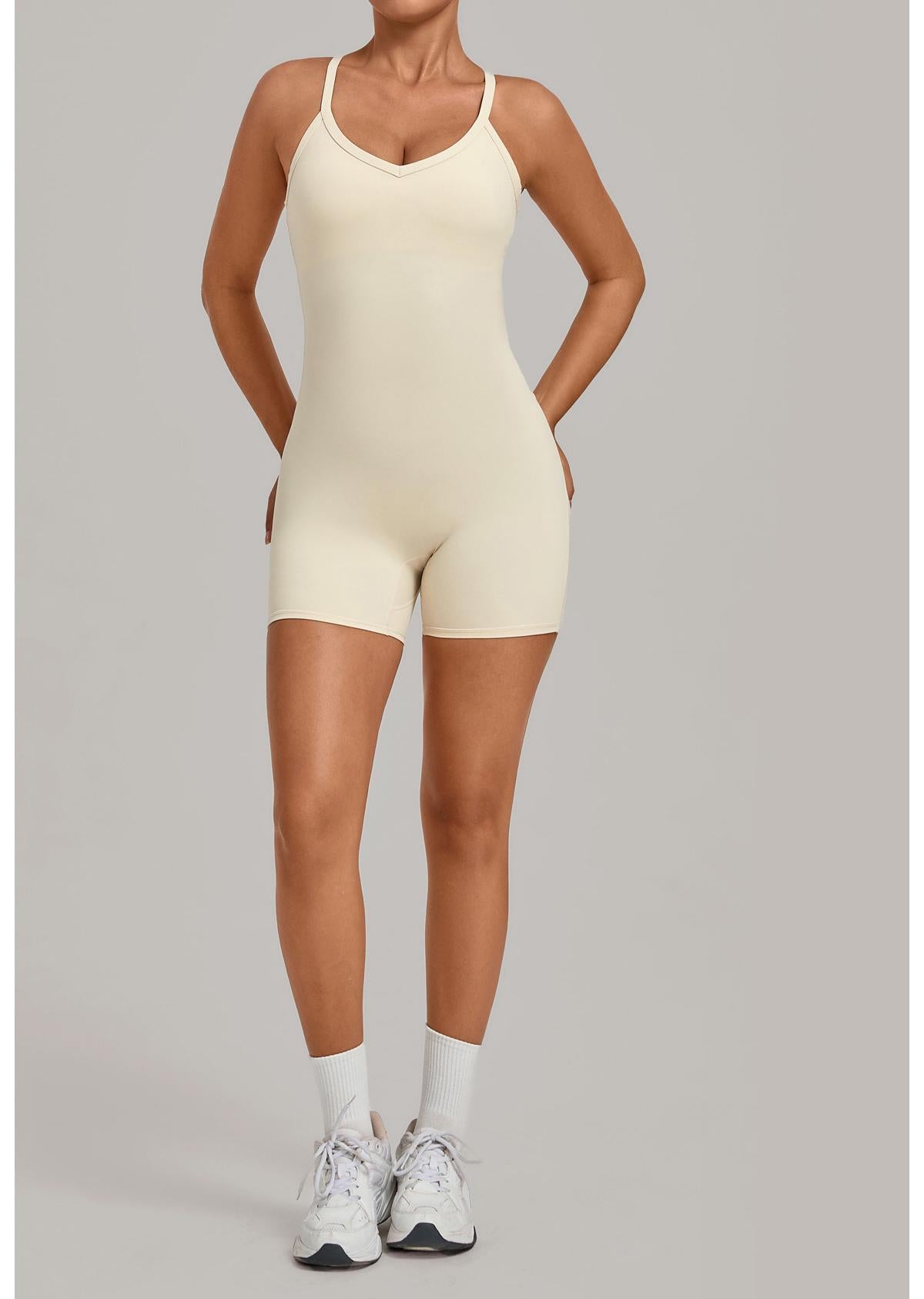 Adjustable Strap One-Piece Yoga Suit with Cross Waist Tummy Control and Butt Lift