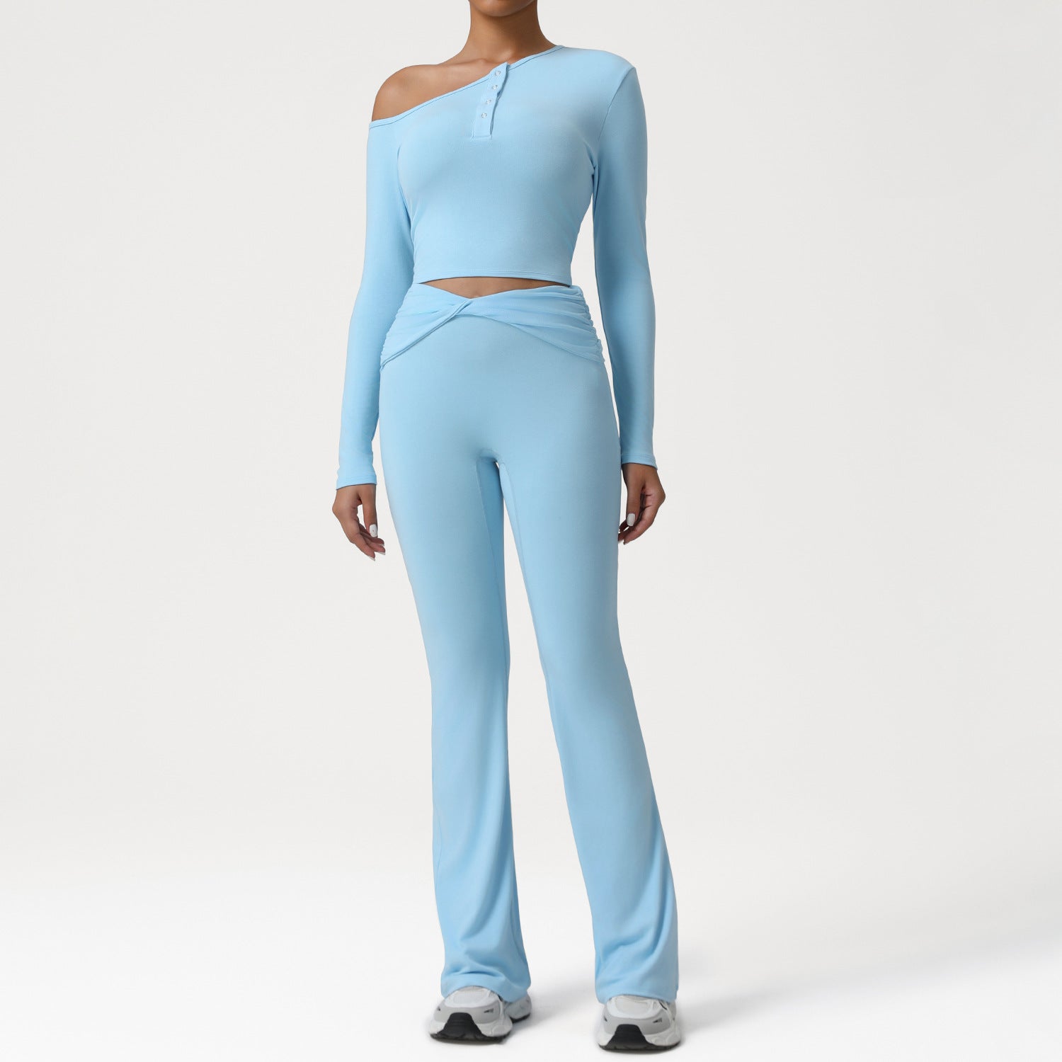 Women's off-shoulder yoga wear long-sleeved top sports suit