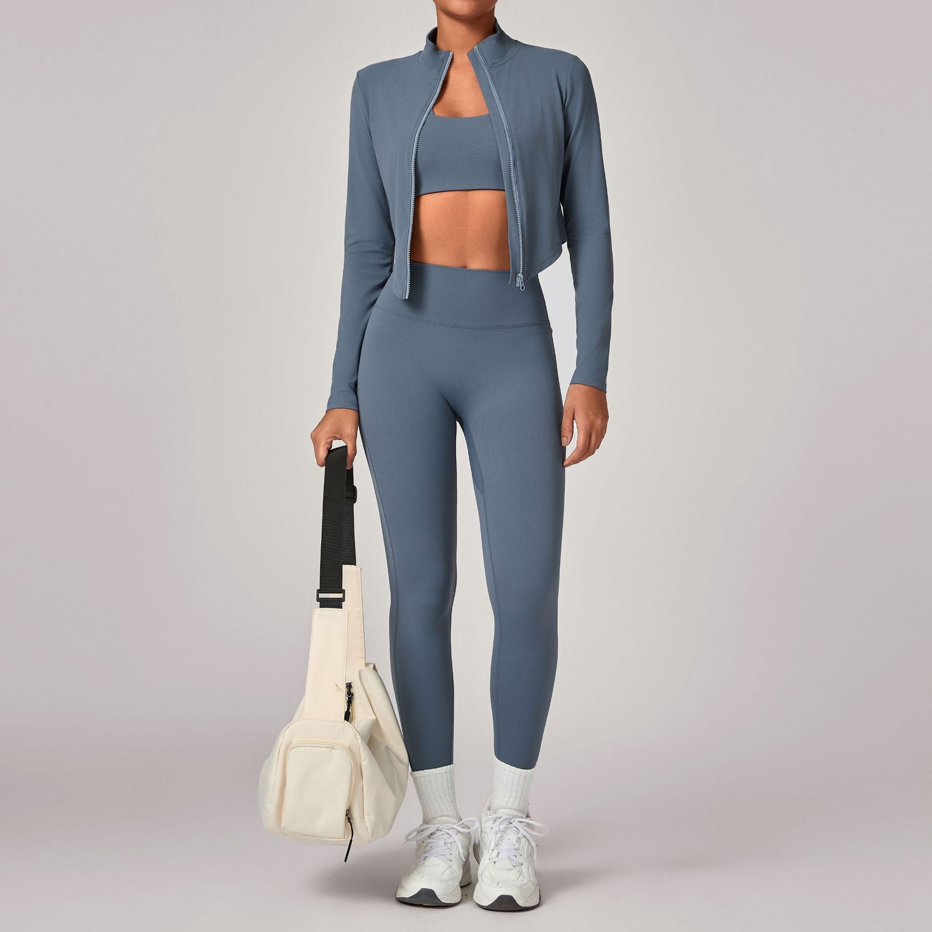 Slim-fit warm jacket for sports and running three-piece set