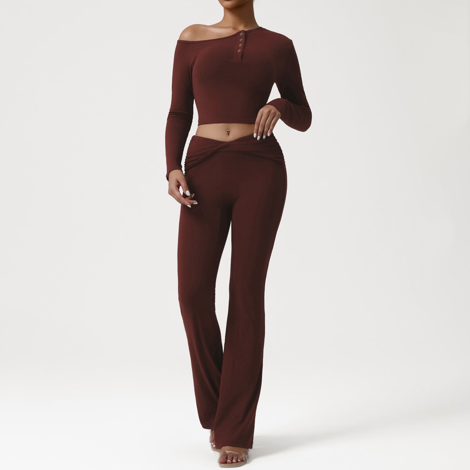 Women's off-shoulder yoga wear long-sleeved top sports suit