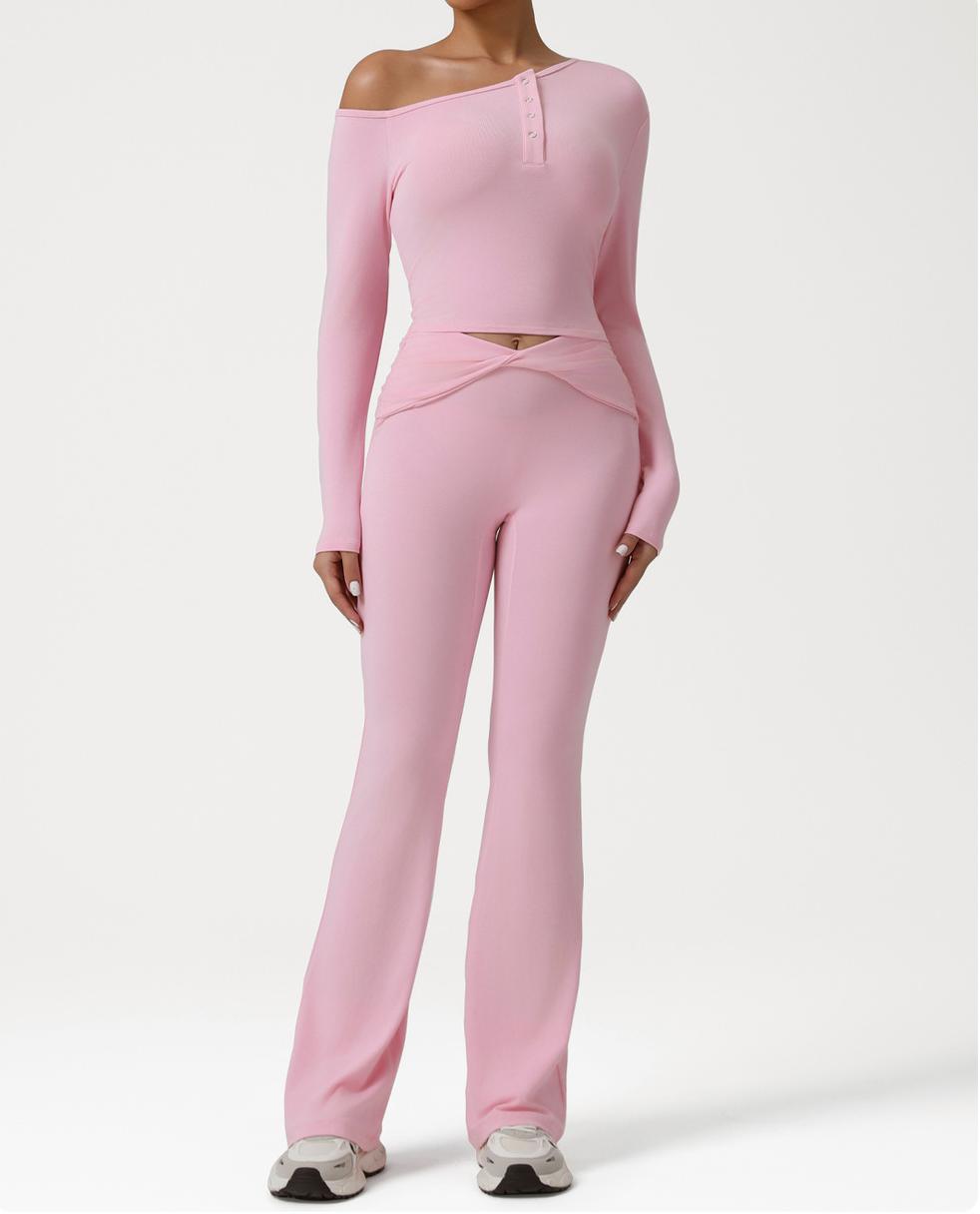 Women's off-shoulder yoga wear long-sleeved top sports suit