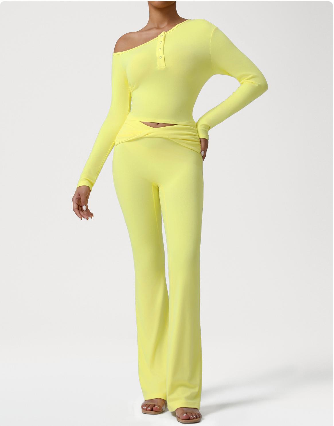 Women's off-shoulder yoga wear long-sleeved top sports suit