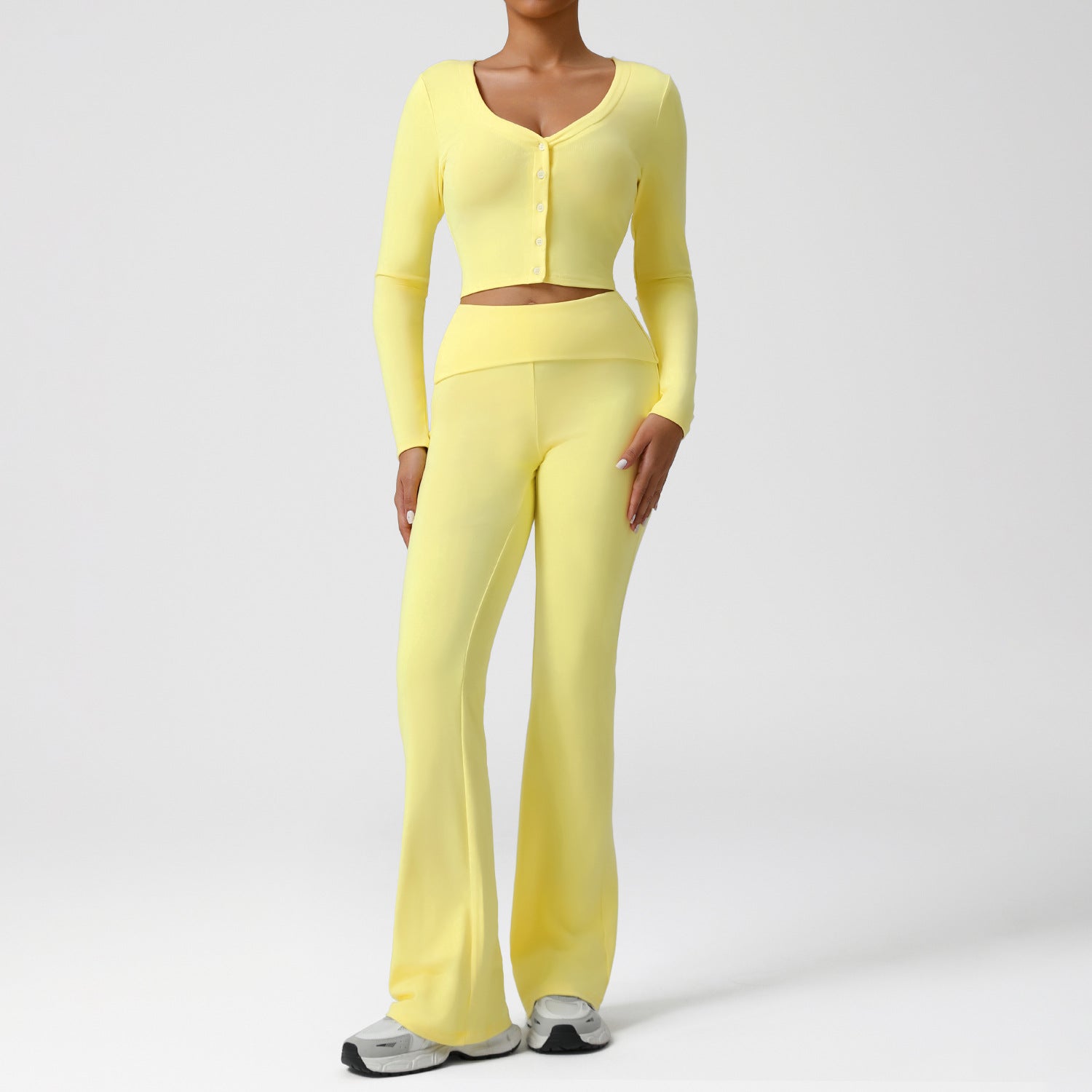 Slimming V-neck long-sleeved fitness wear running sports pants suit