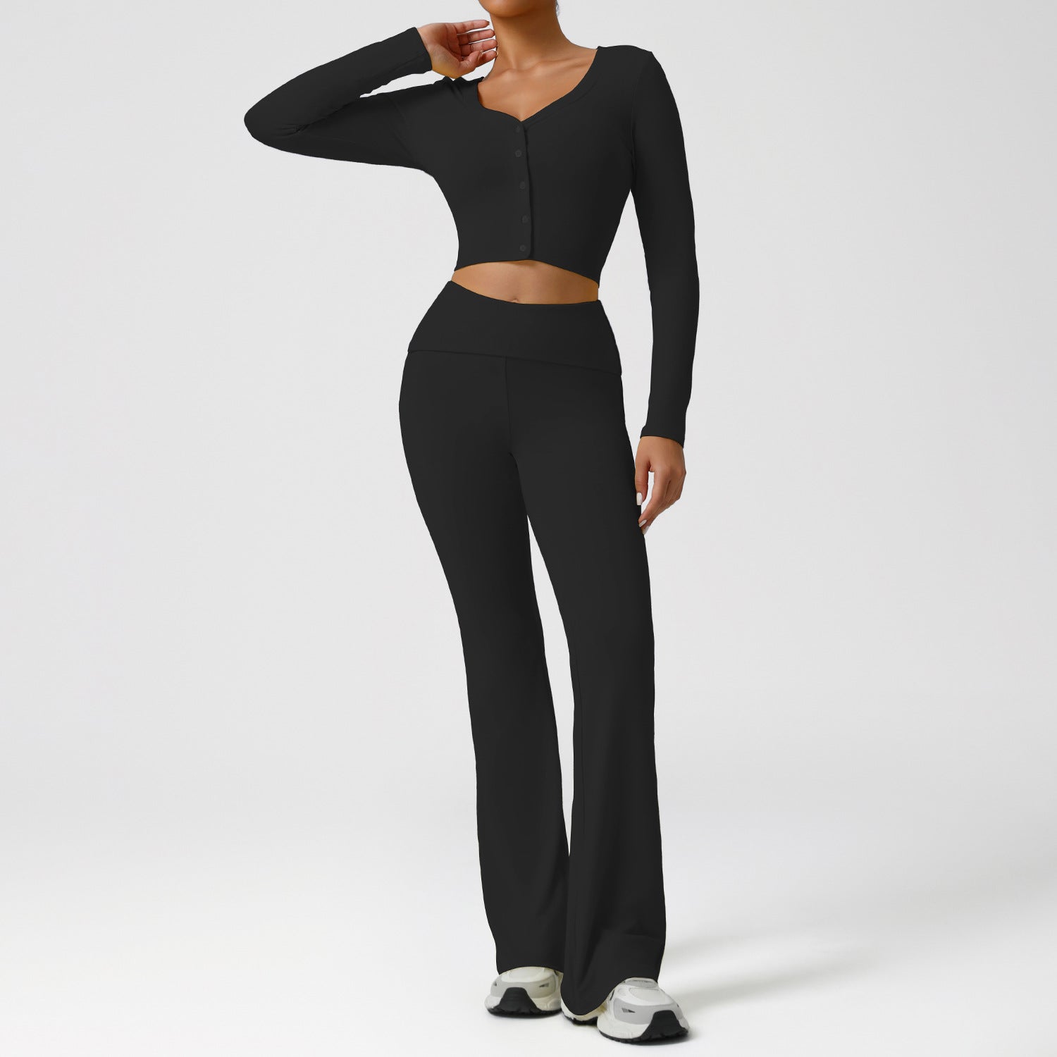 Slimming V-neck long-sleeved fitness wear running sports pants suit