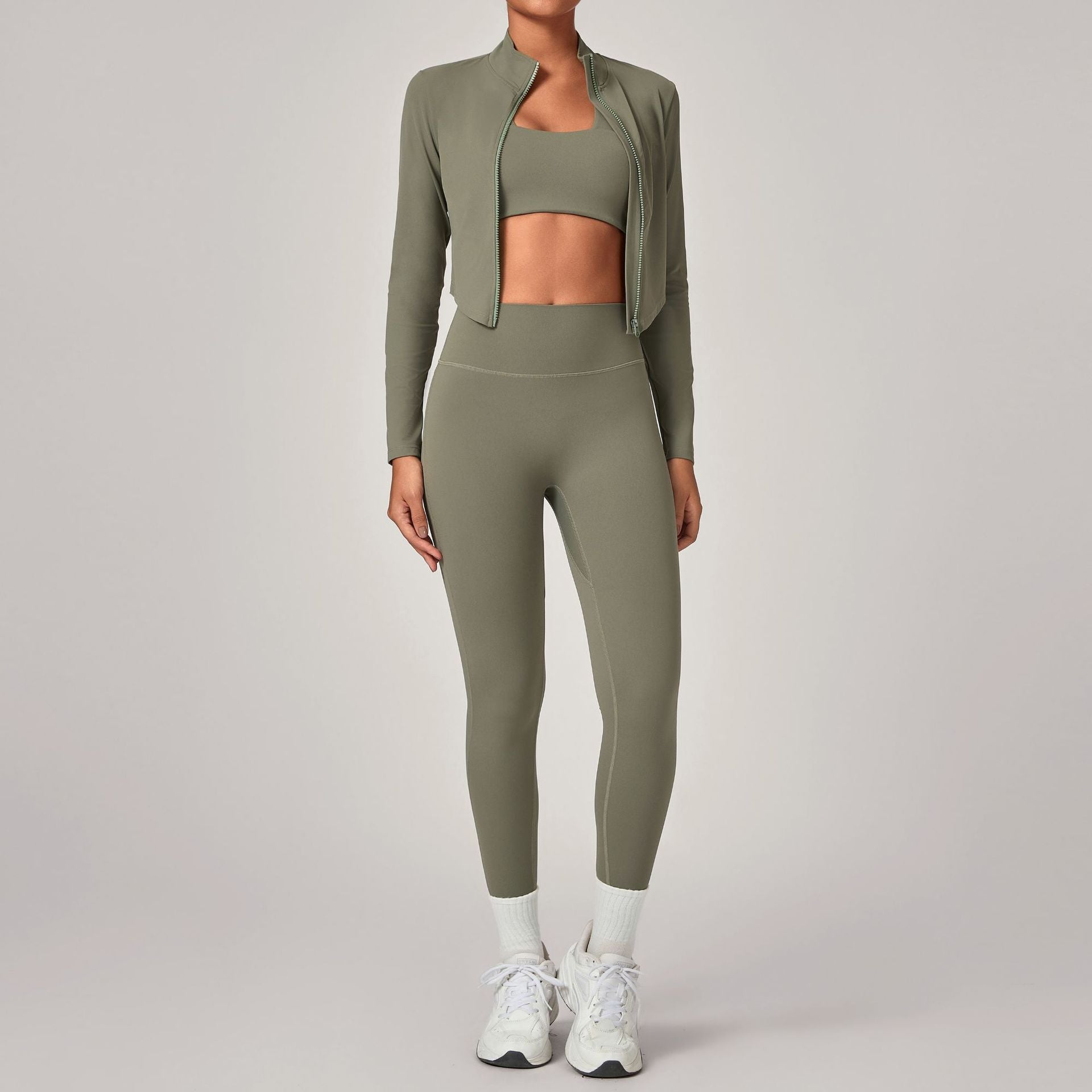 Slim-fit warm jacket for sports and running three-piece set